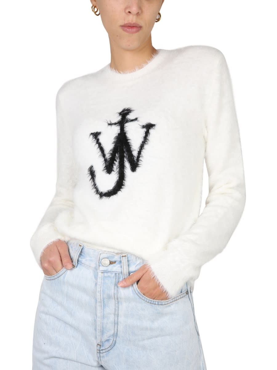 Shop Jw Anderson Maglia Con Intarsio Logo In White