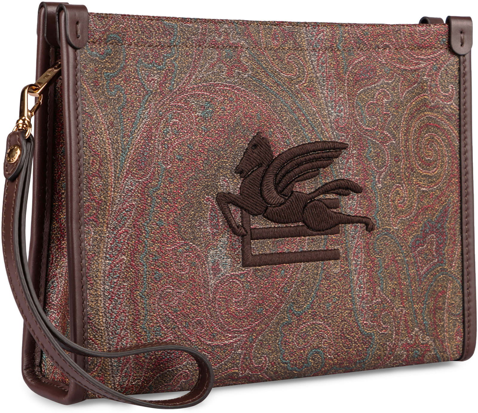 Shop Etro Jacquard Fabric Clutch In Brown