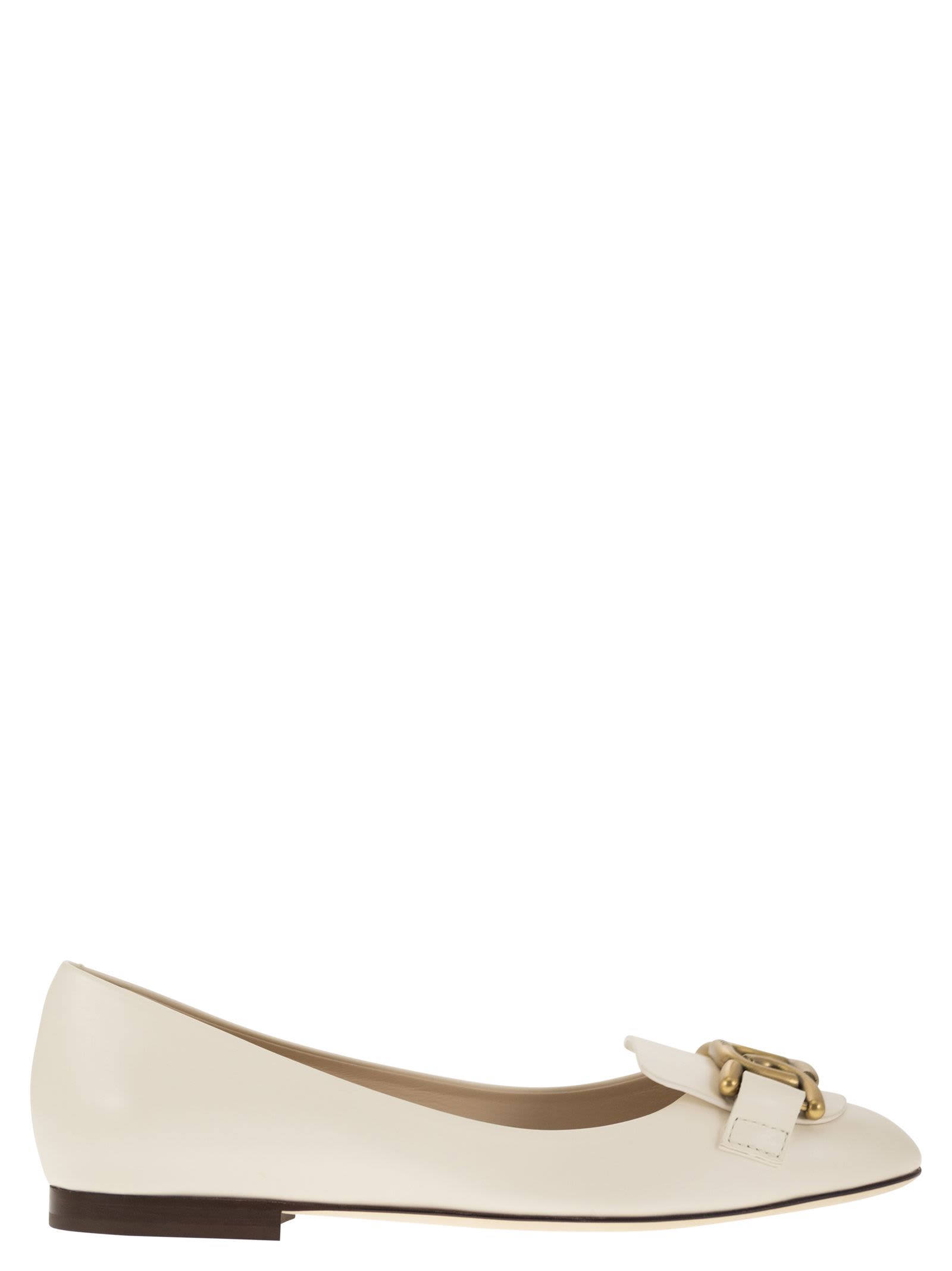 Shop Tod's Leather Ballerina With Accessory In Cream