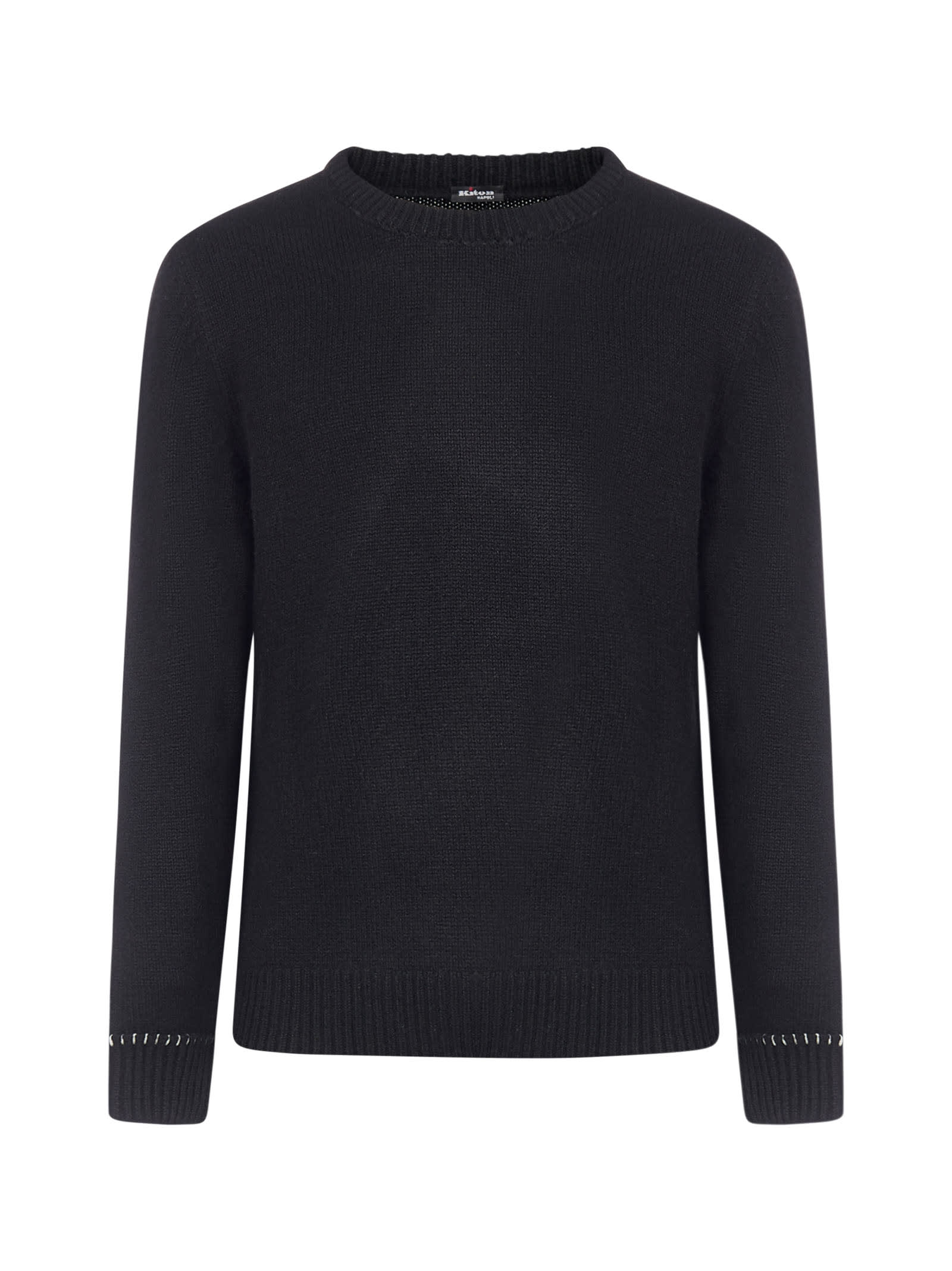Kiton Logo Cashmere Sweater In Black Ice Grey
