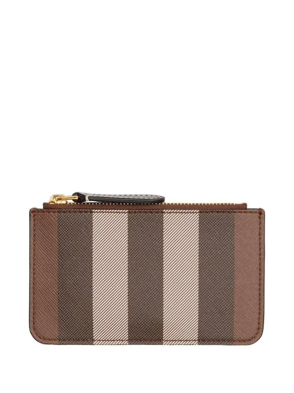 Shop Burberry Striped Zipped Wallet In Brown