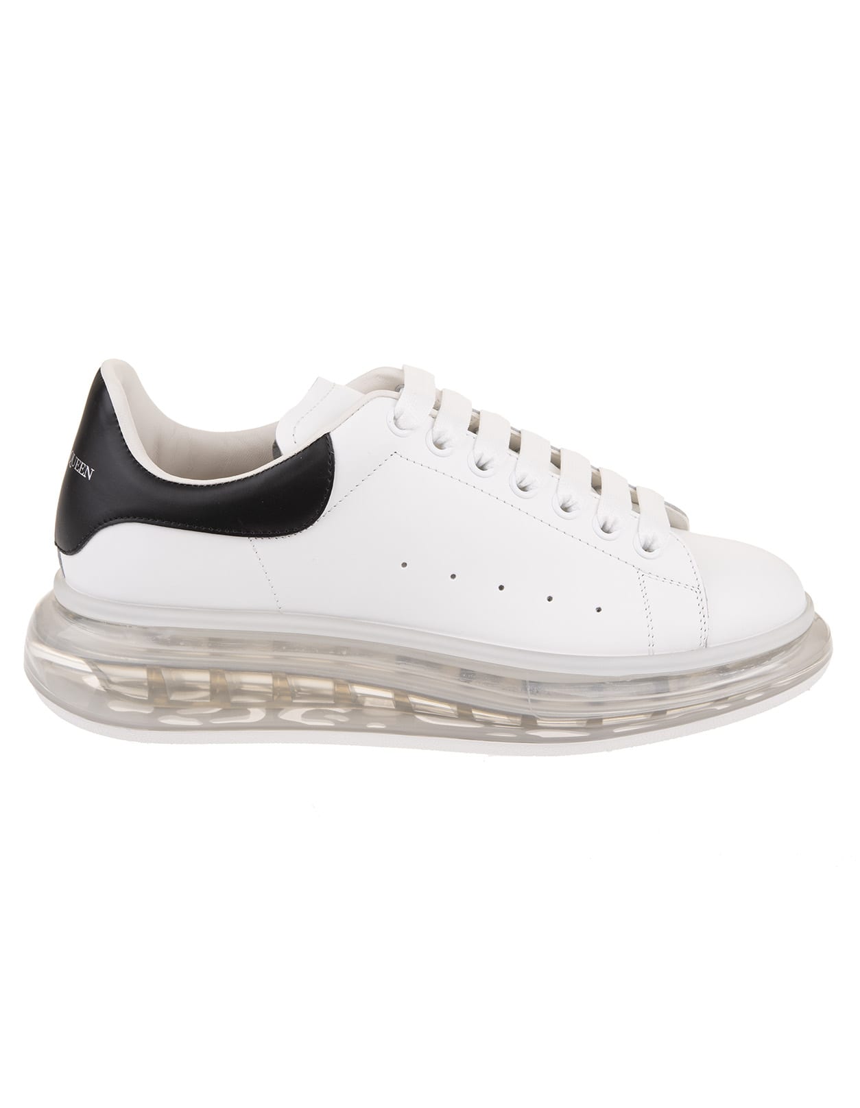 ALEXANDER MCQUEEN MAN WHITE OVERSIZE SNEAKERS WITH BLACK SPOILER AND TRANSPARENT SOLE,604232-WHX98 9061