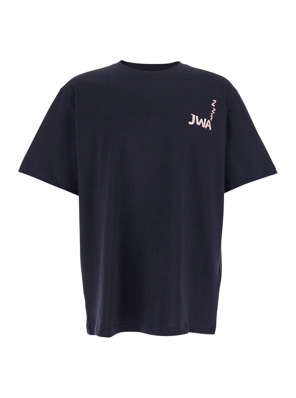 Jw Anderson Blue Crewneck T-shirt With Logo Detail On The Front And Maxi Slogan Print On The Rear In Blu