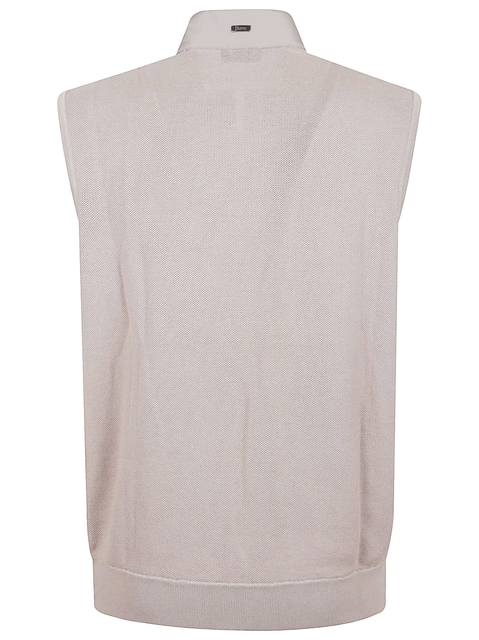 Herno Tailored Grey Cotton Waistcoat With High Collar In Tortora