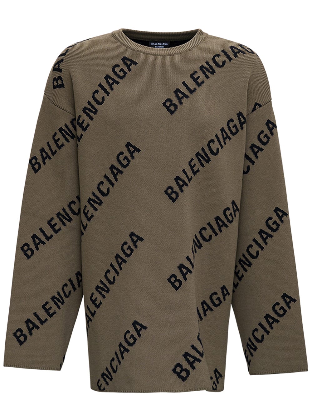 Balenciaga Cotton And Wool Sweater With Allover Logo Print