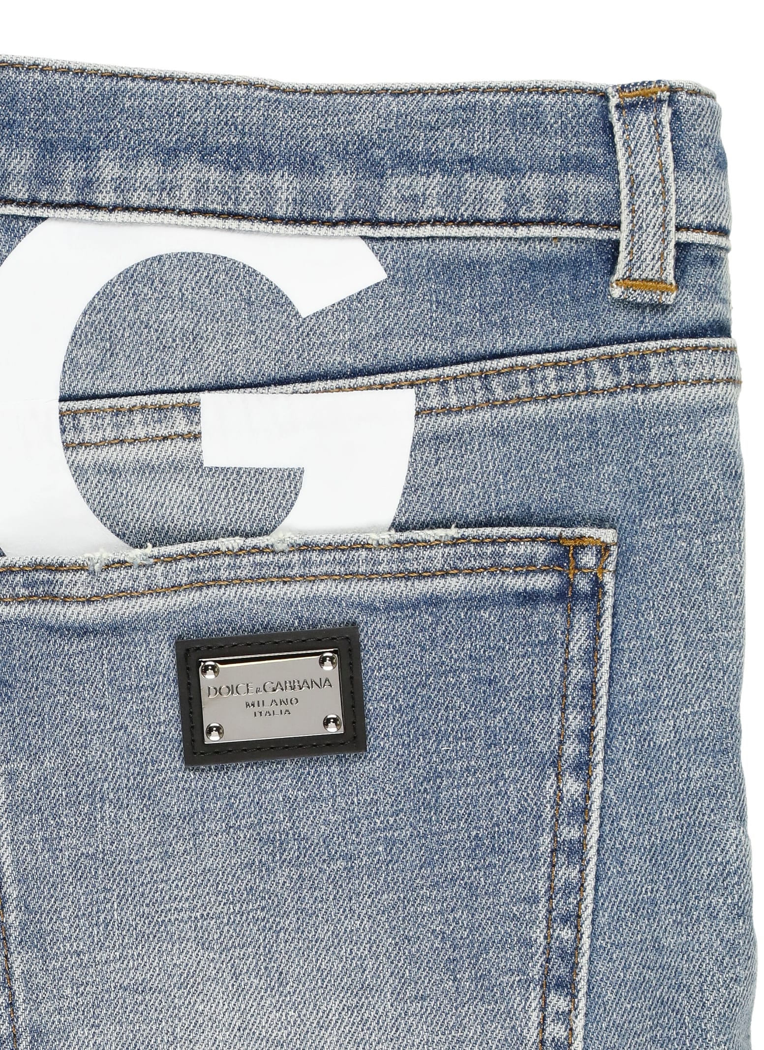 Shop Dolce & Gabbana Logoed Jeans In Light Blue