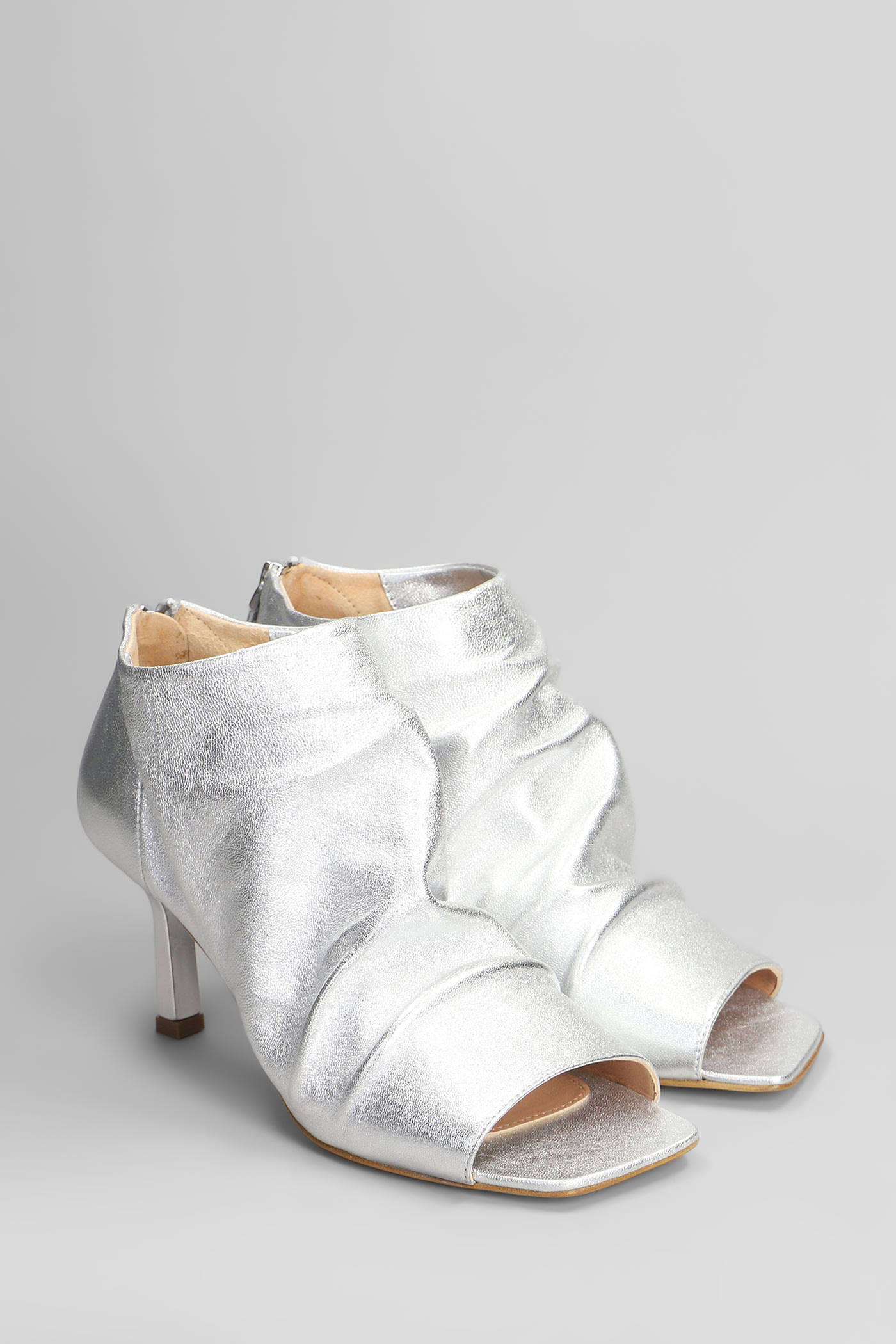 The Seller High Heels Ankle Boots In Silver Leather In Silver