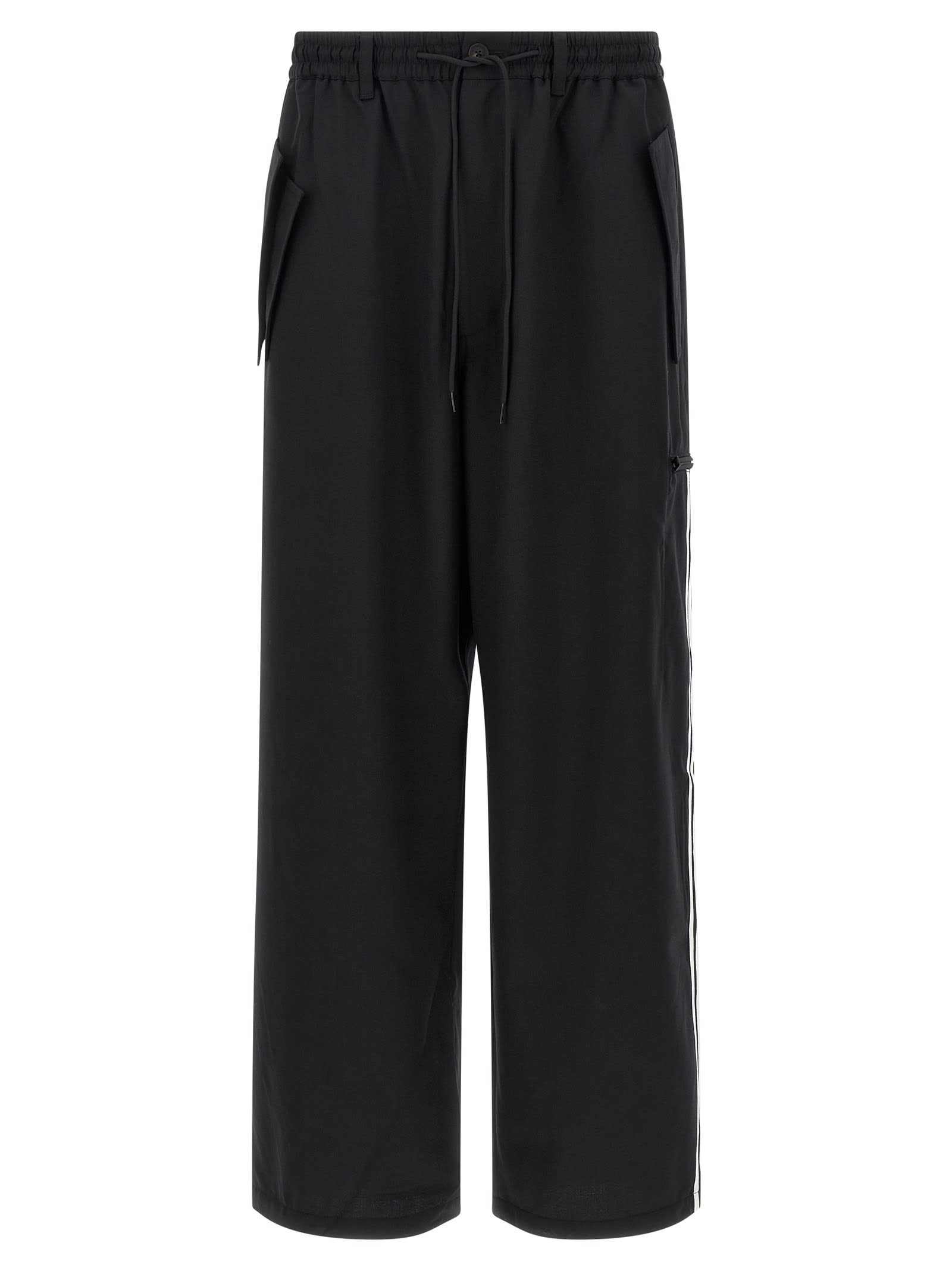 Y-3 Adidas Black Baggy Pants With Side Bands In Black