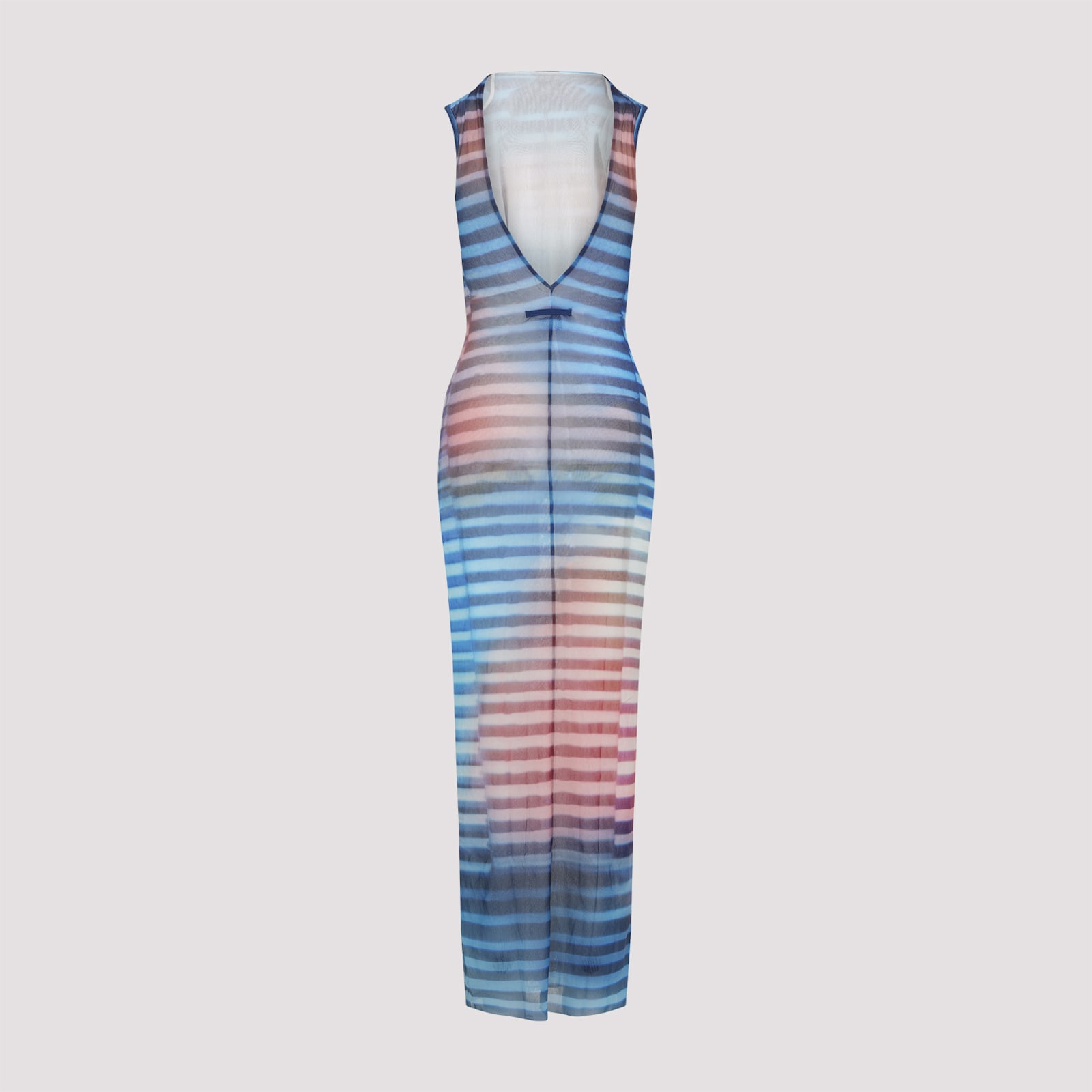 Jean Paul Gaultier Light Blue Mesh Printed Air Long Dress In Blue