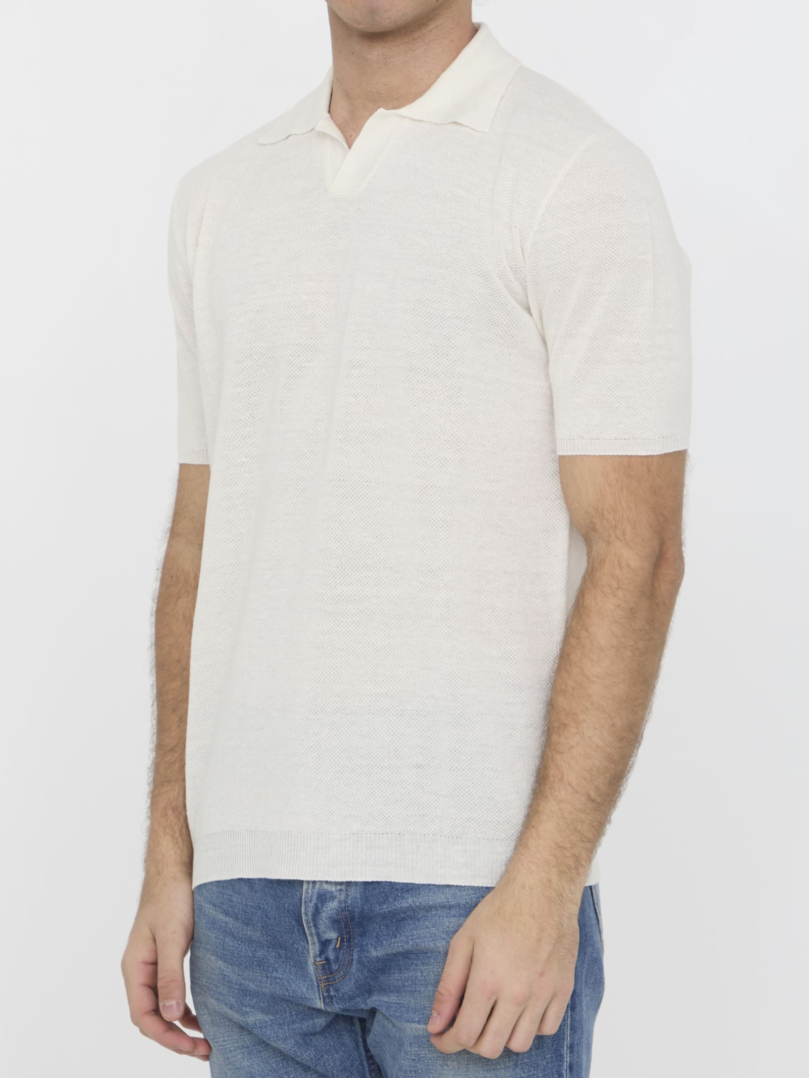 Shop Roberto Collina Linen Polo Shirt In White