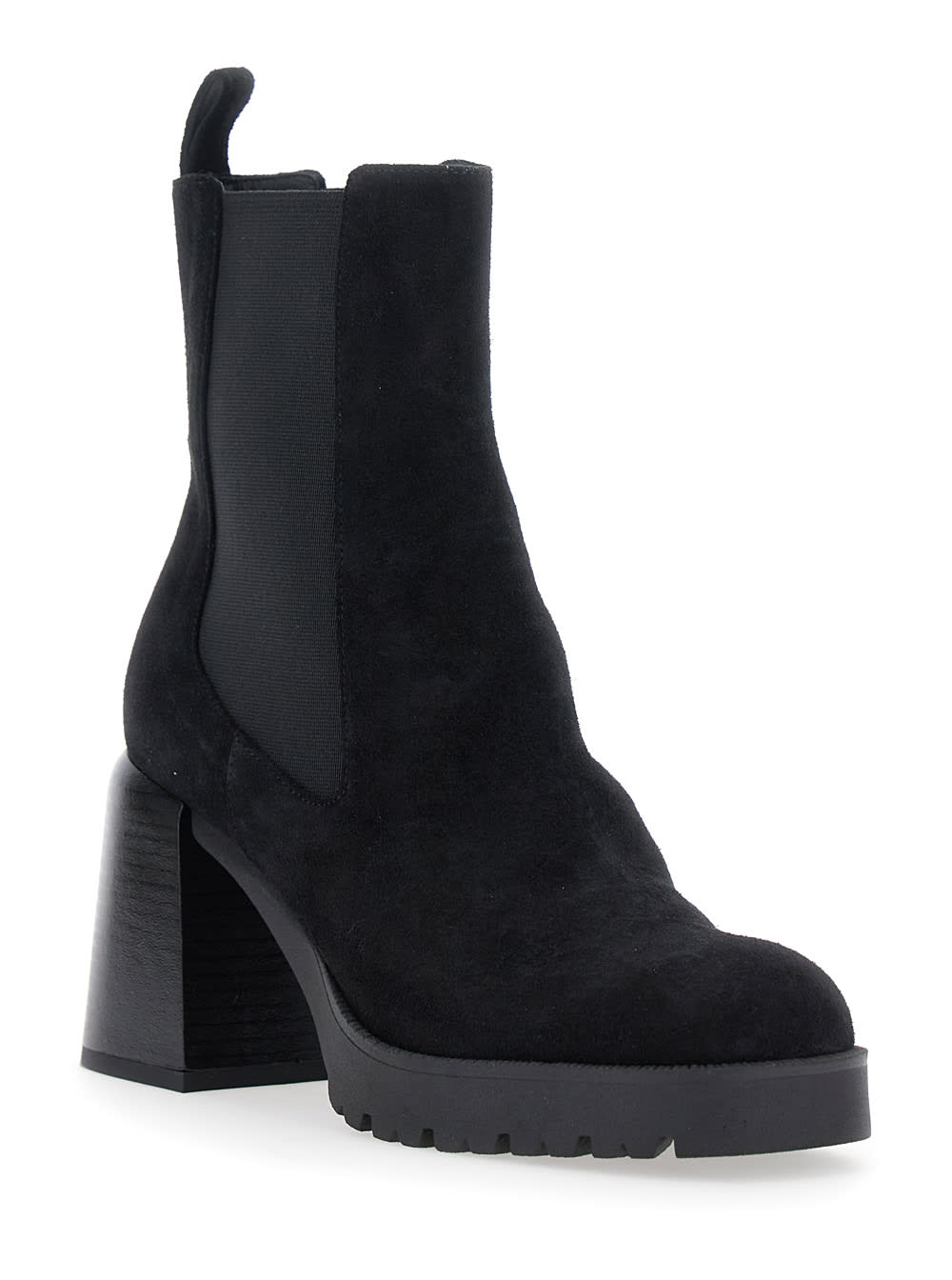 Pollini Elasticated-panel Block-heel Boots In Black