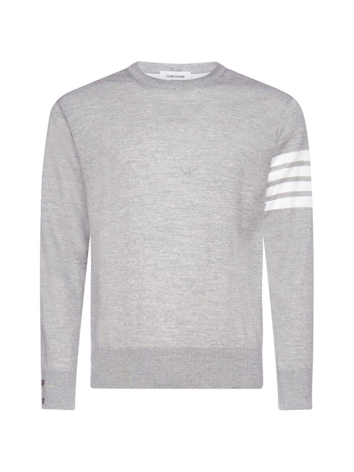 Shop Thom Browne 4-bar Striped Sweater In Pale Grey