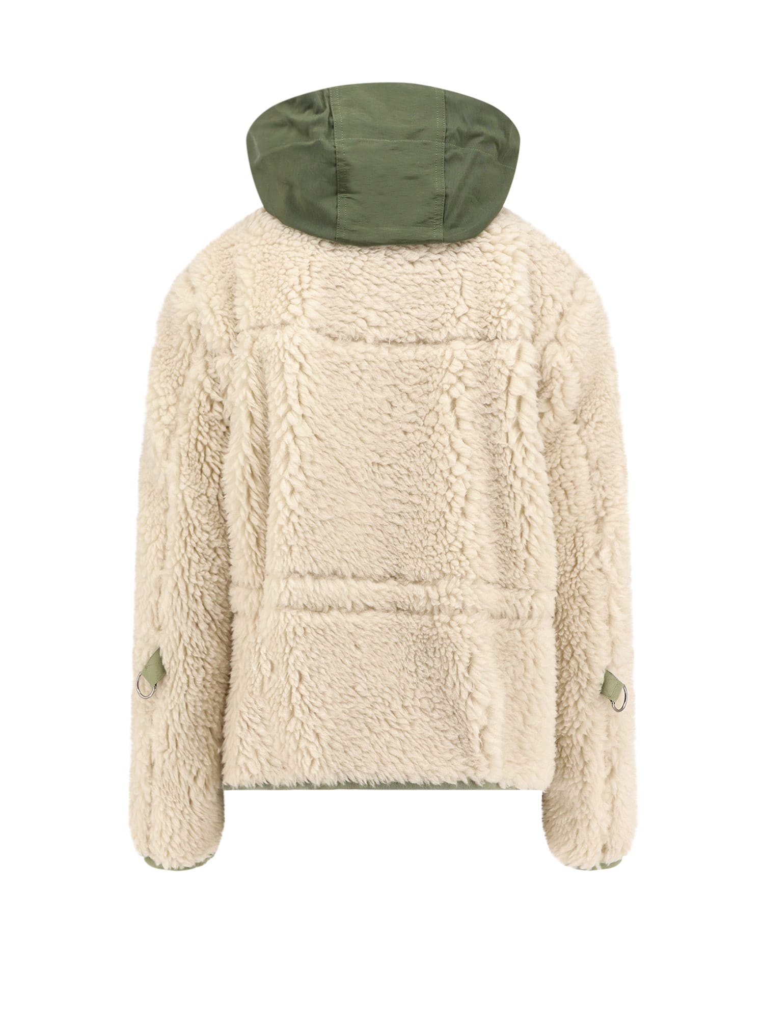 Sacai Eco Shearling And Nylon Jacket In Neutral