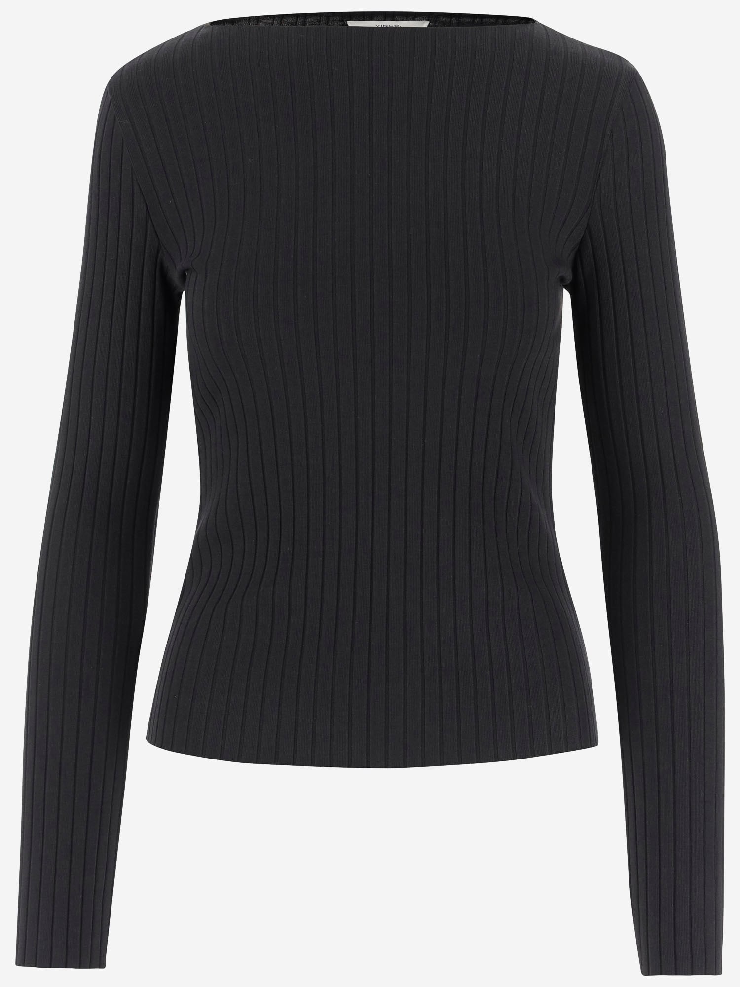 Vince Ribbed Long-sleeve High-neck Top In Black