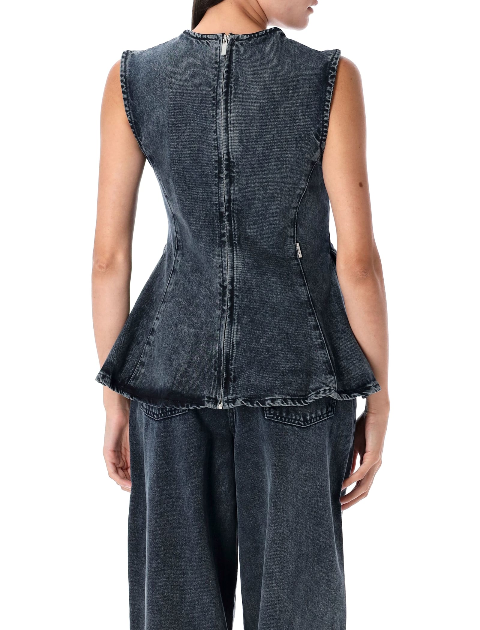 Remain Birger Christensen Peplum Denim Top In Blue