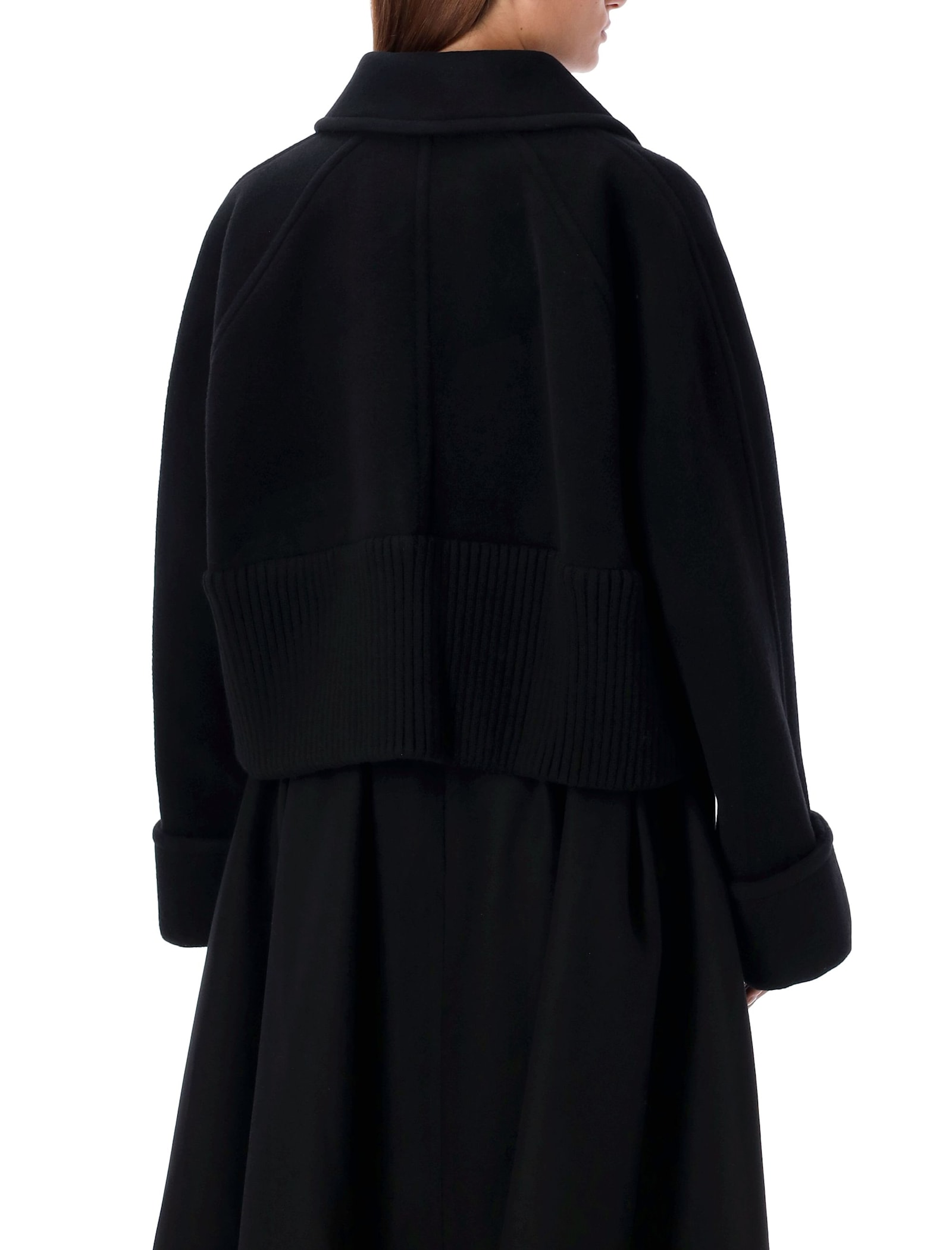 Shop Patou Rib Waist Cropped Coat In Black