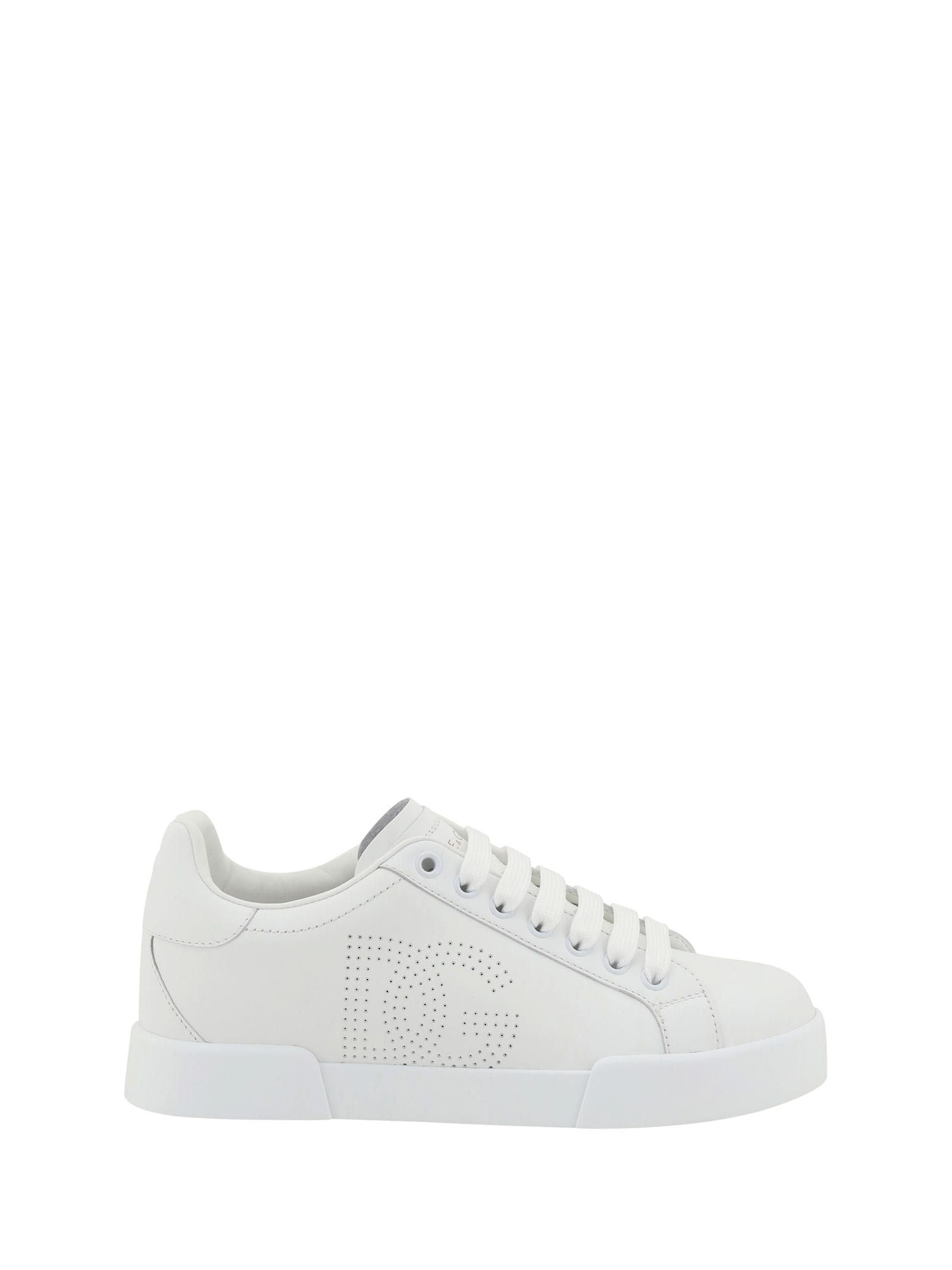 Dolce & Gabbana Portofino Low-top Leather Sneakers With Lateral Monogram In Neutral