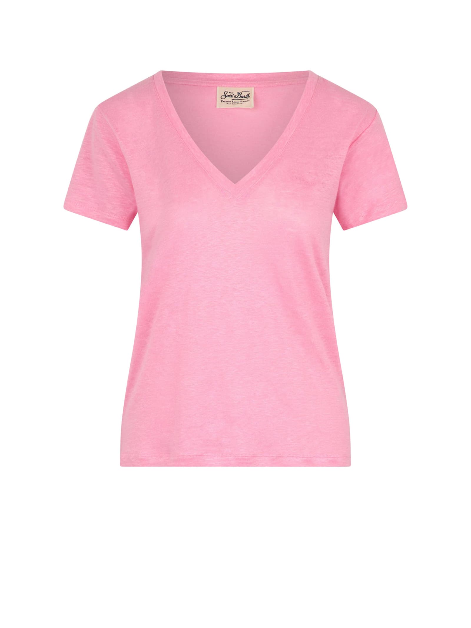 Pink V-neck Womens T-shirt With Logo