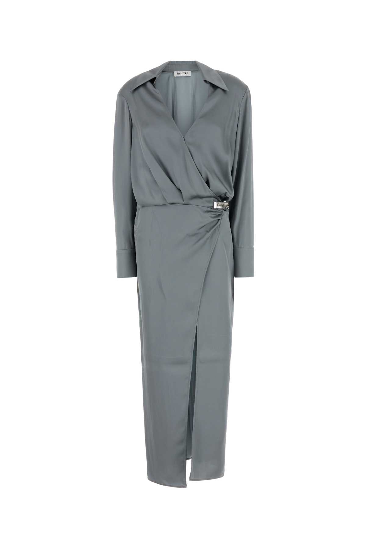 Attico Satin Dress Metallic Accent In Gray