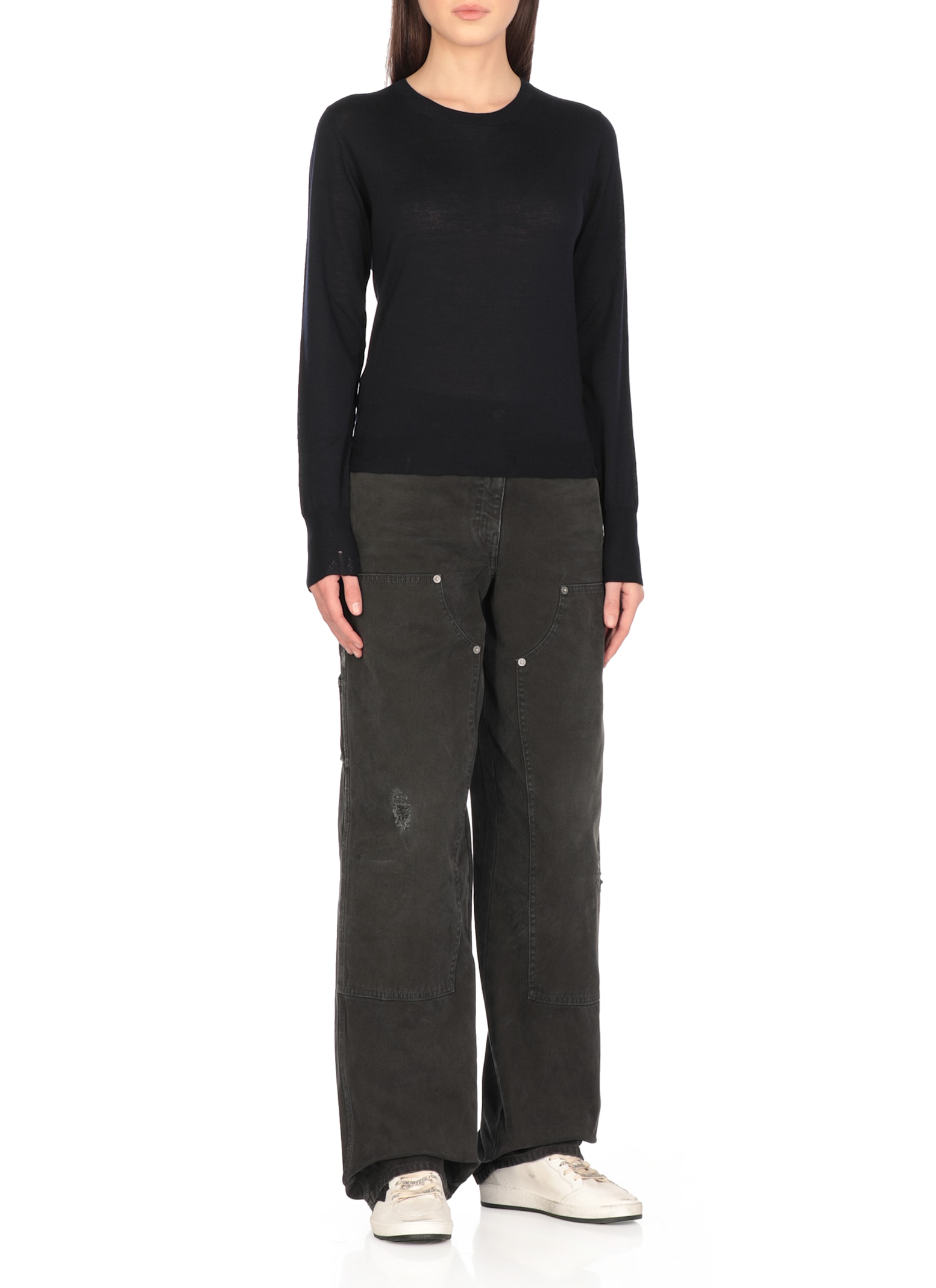 Golden Goose Fitted Wool Sweater With Star Embellishments In Blue