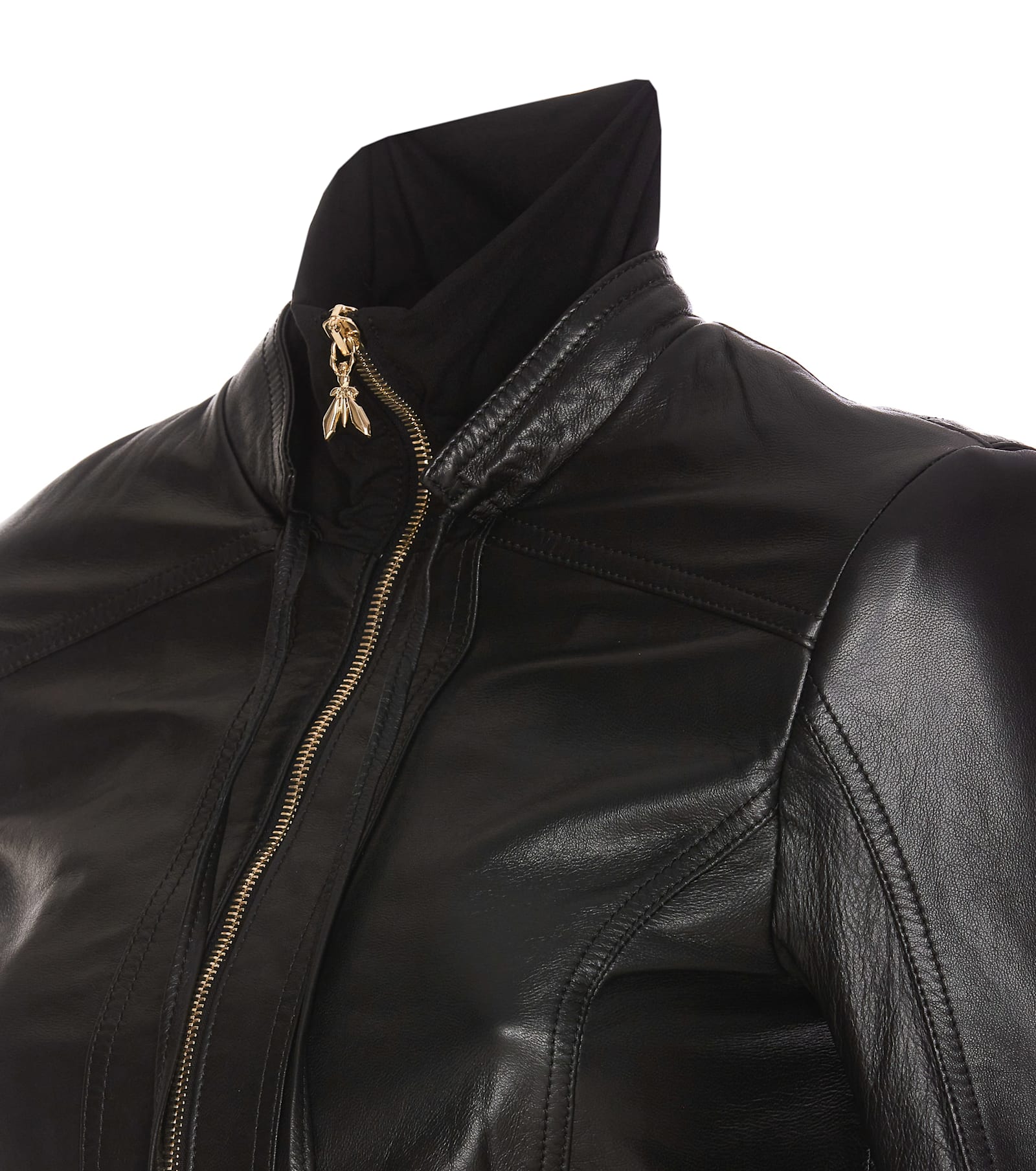 Shop Patrizia Pepe Leather Jacket In Black