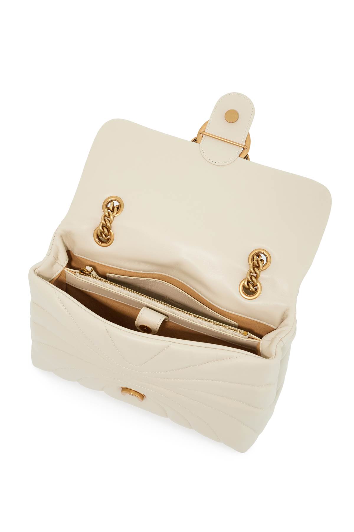 Shop Pinko Ed\n\nlove Puff Classic Butterfly Qu In Bianco Seta-antique Gold (white)