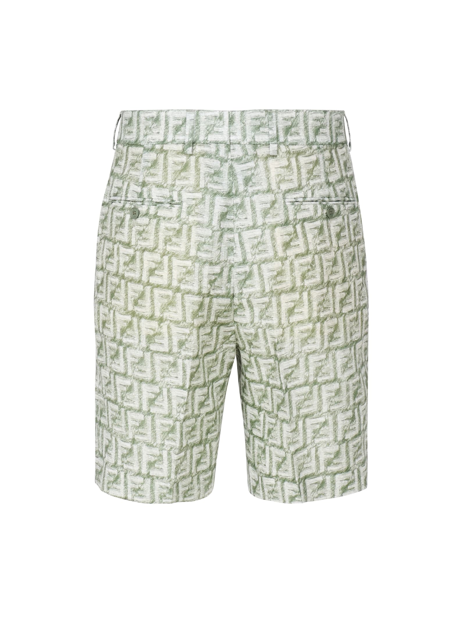 Shop Fendi Ff Short Linen Trousers In Filirrea