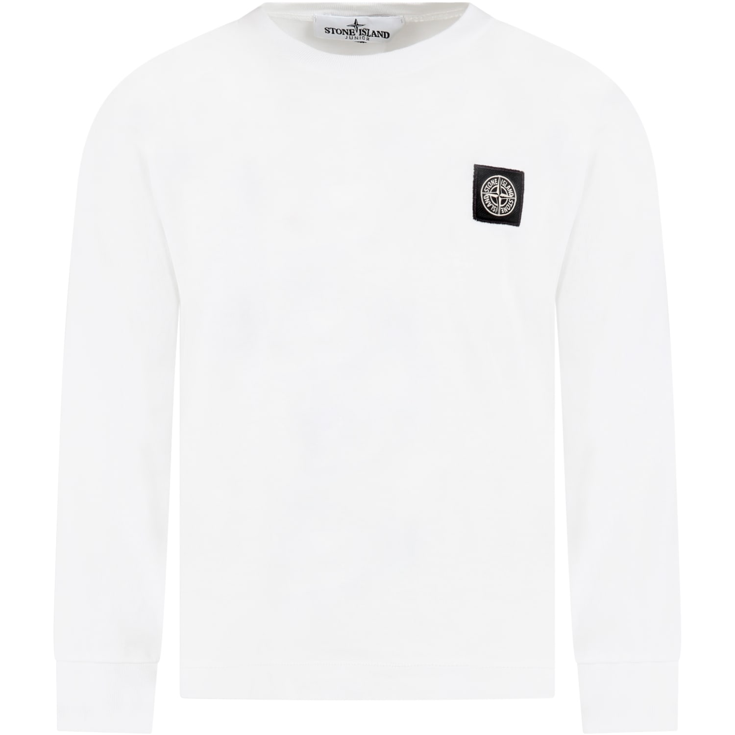 Stone Island Junior White T-shirt Fo Boy With Iconic Compass