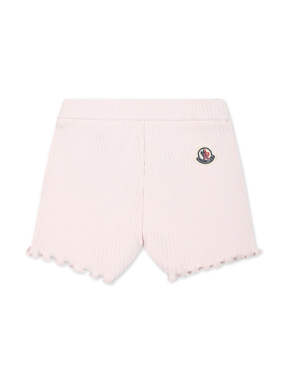 Shop Moncler Pink Ribbed Knit Shorts