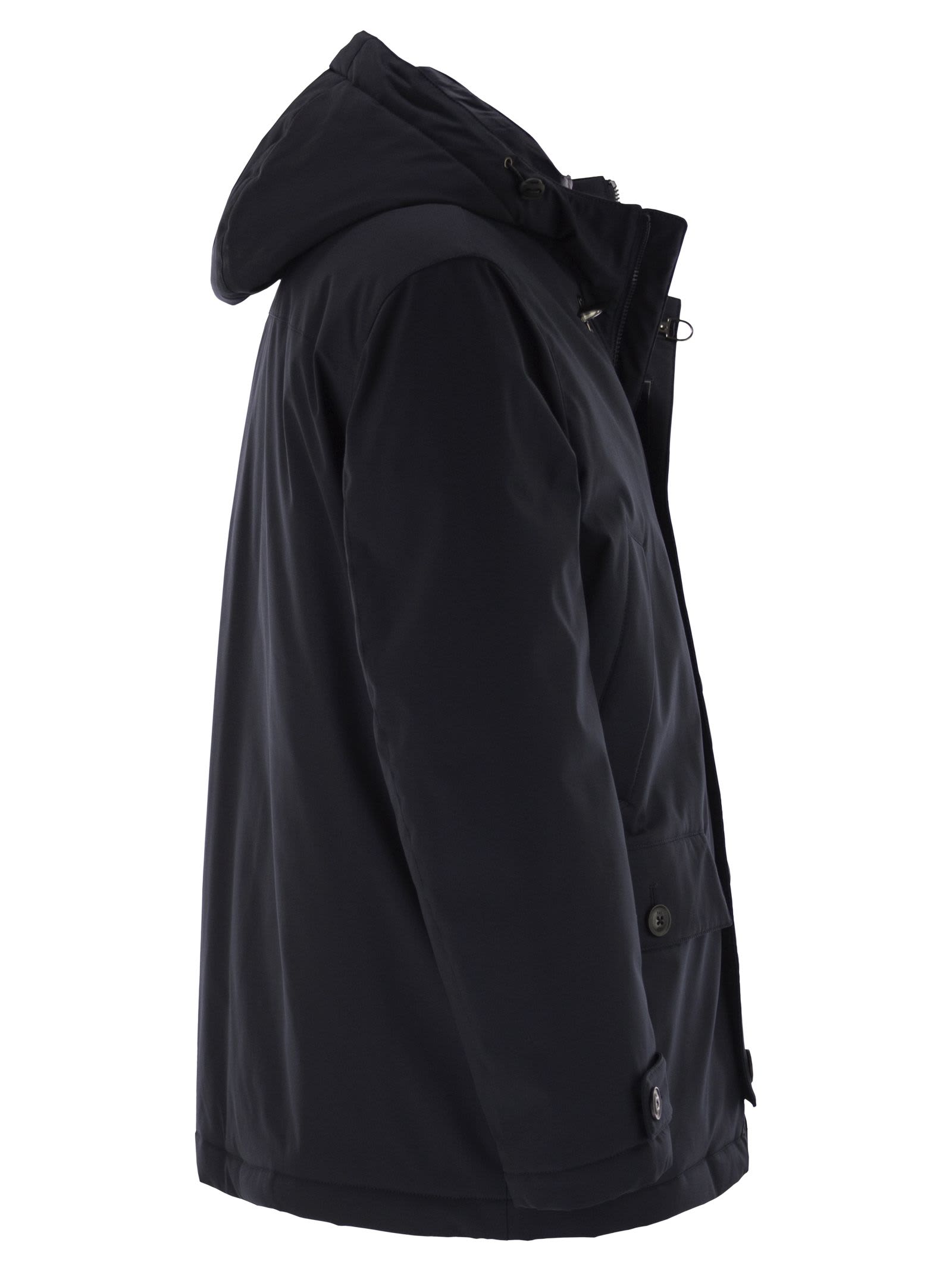 Fay Men Short Parka In Technical Gabardine In Black