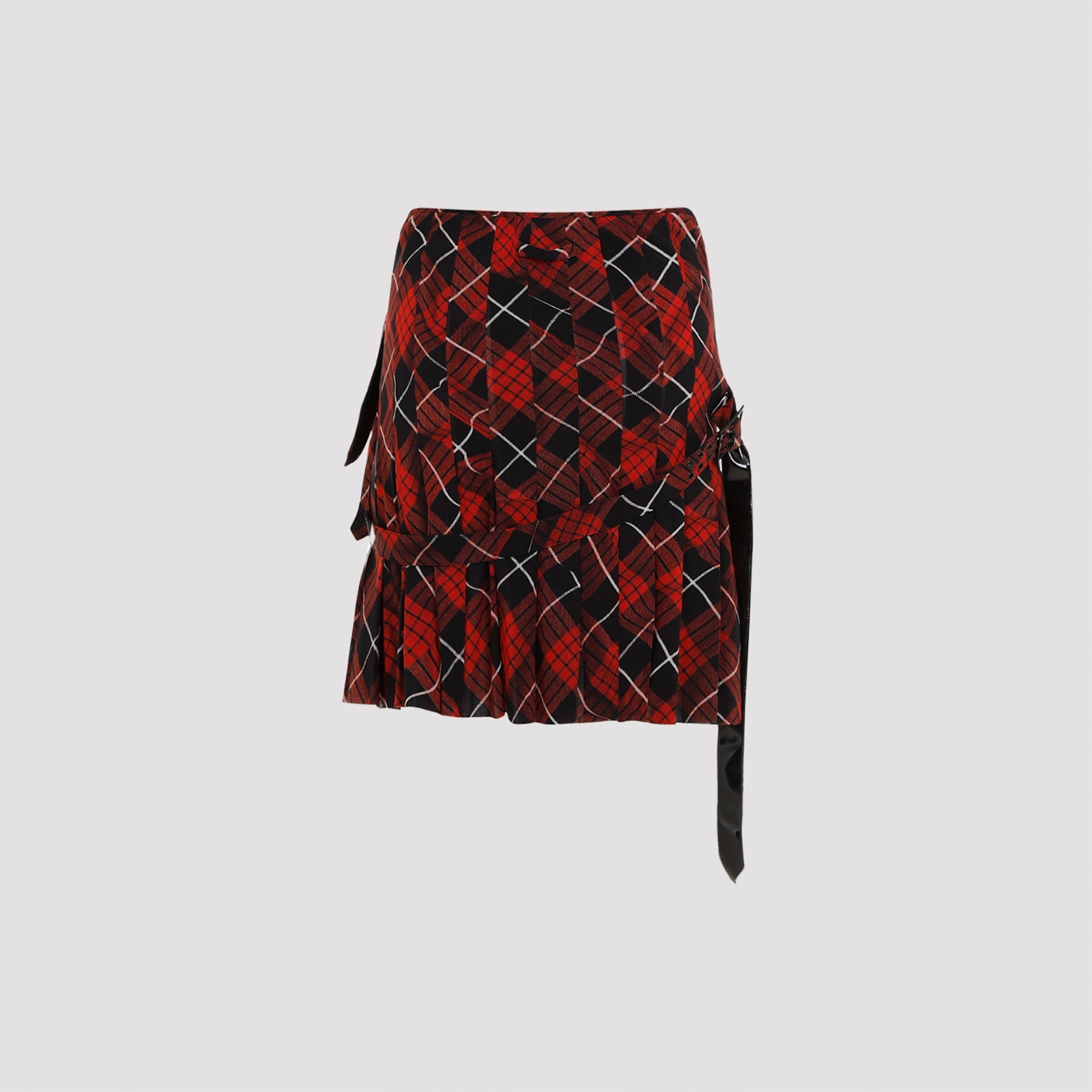 Pleated Mesh Printed distorted Tartan Short Skirt