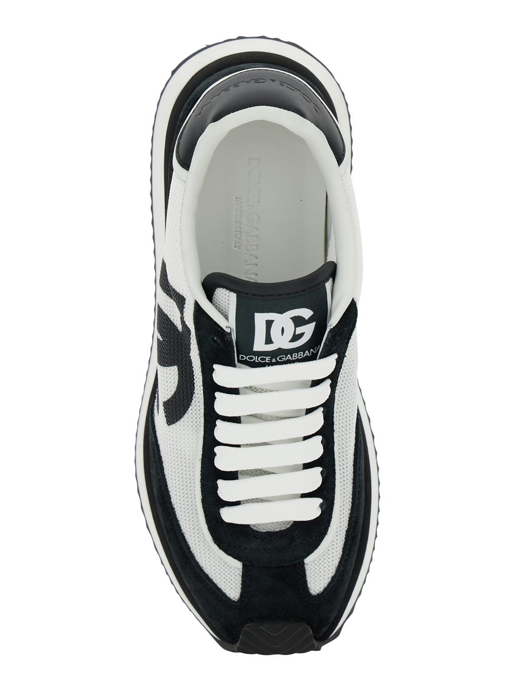 Shop Dolce & Gabbana Dg Cushion White And Black Low Top Sneakers With Logo Print In Mixed Materials Woman