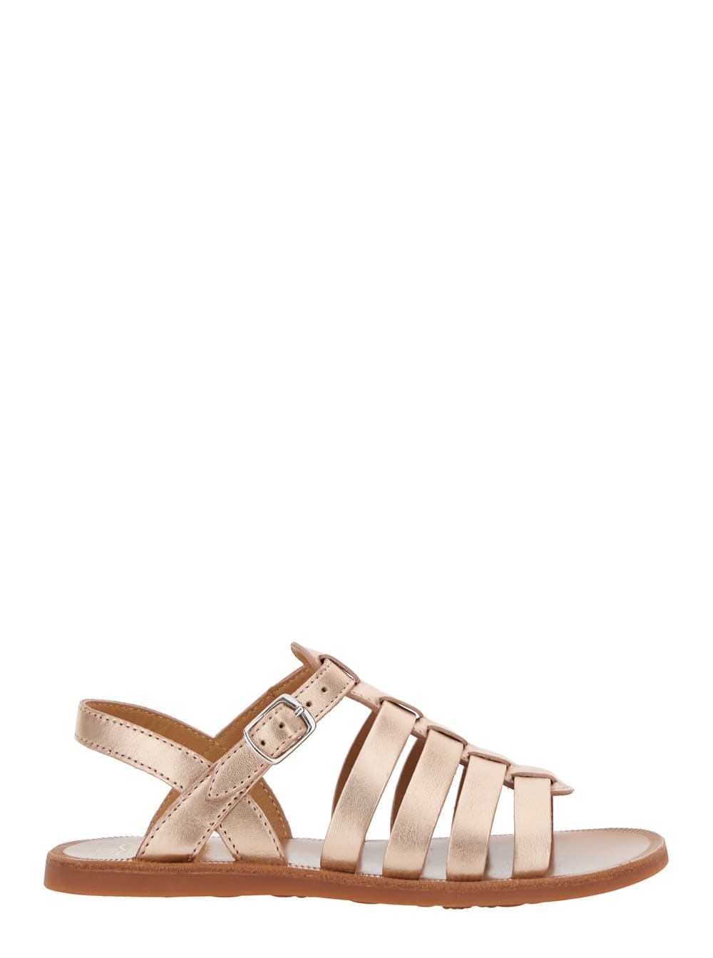 Pom D'api Plagette Metallic Sandals With Open Toe And Laminated Band Details In Leather Girl In Silver