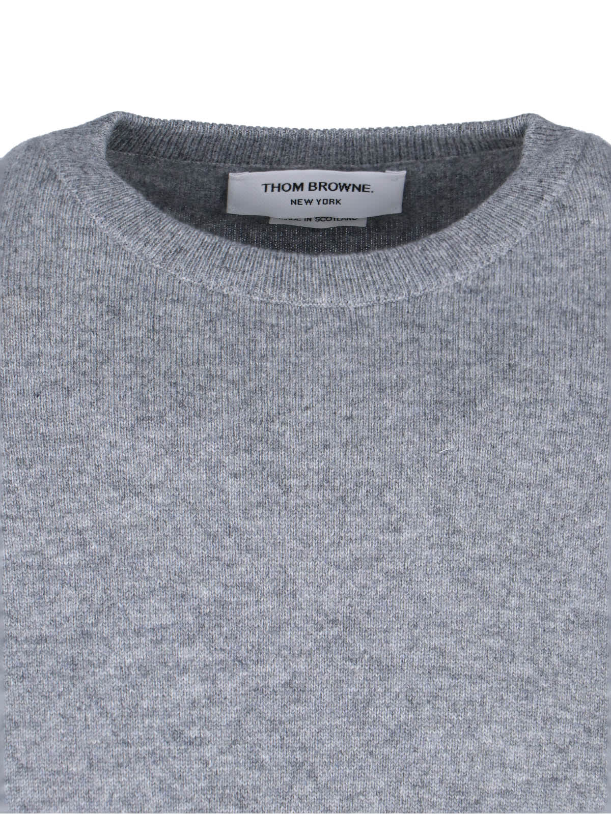 Thom Browne Crewneck Sweater With Ribbed Cuffs And Hem In Blue