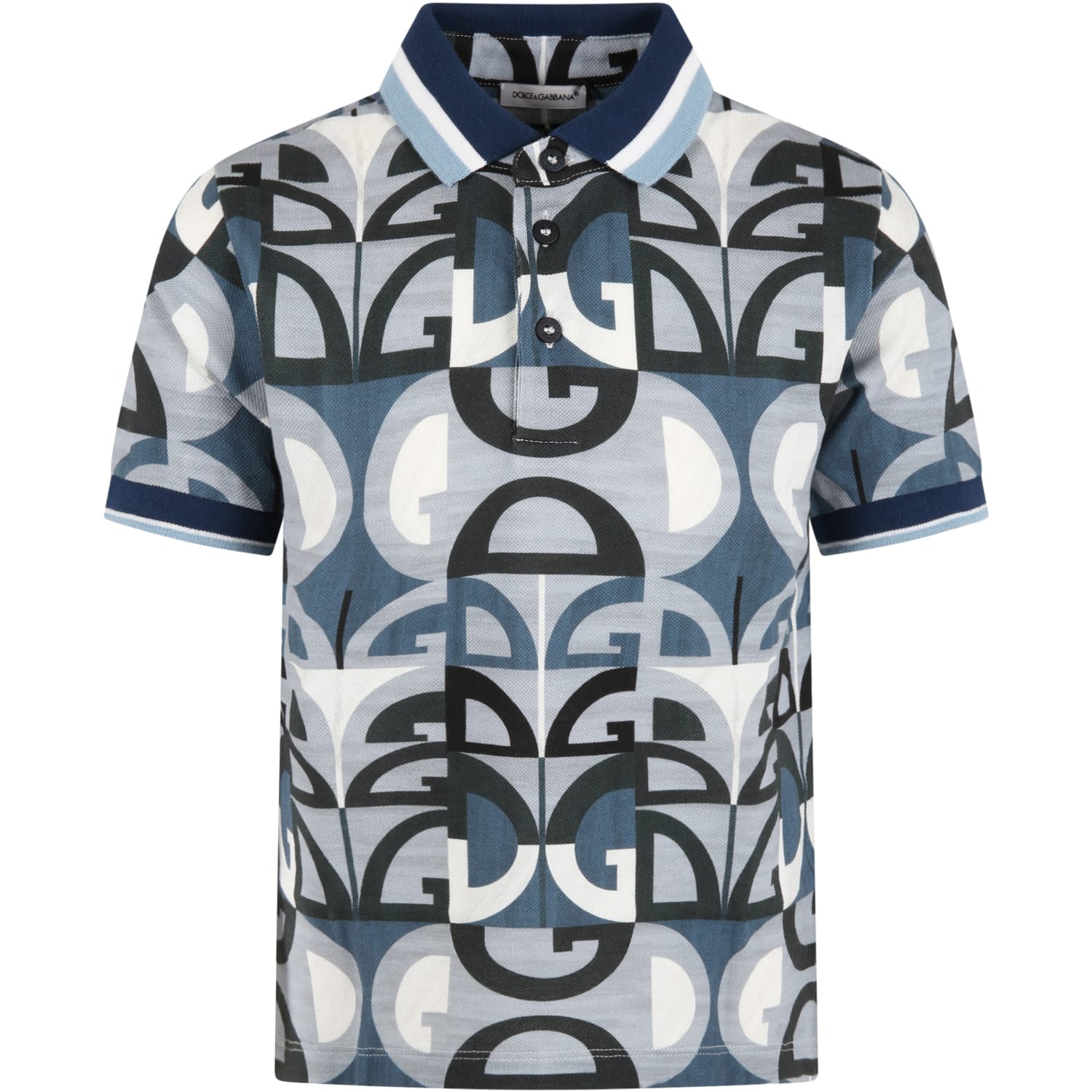 Dolce & Gabbana Kids' Light Blue Polo Shirt For Boy With Logos