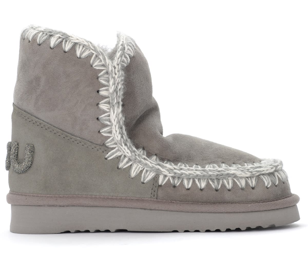 Mou Eskimo 18 Grey Boots With Sheepskin And Glitter Logo