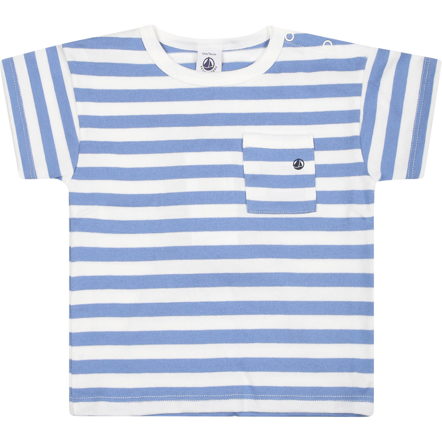 Shop Petit Bateau Light Blue T-shirt For Baby Boy With Stripes