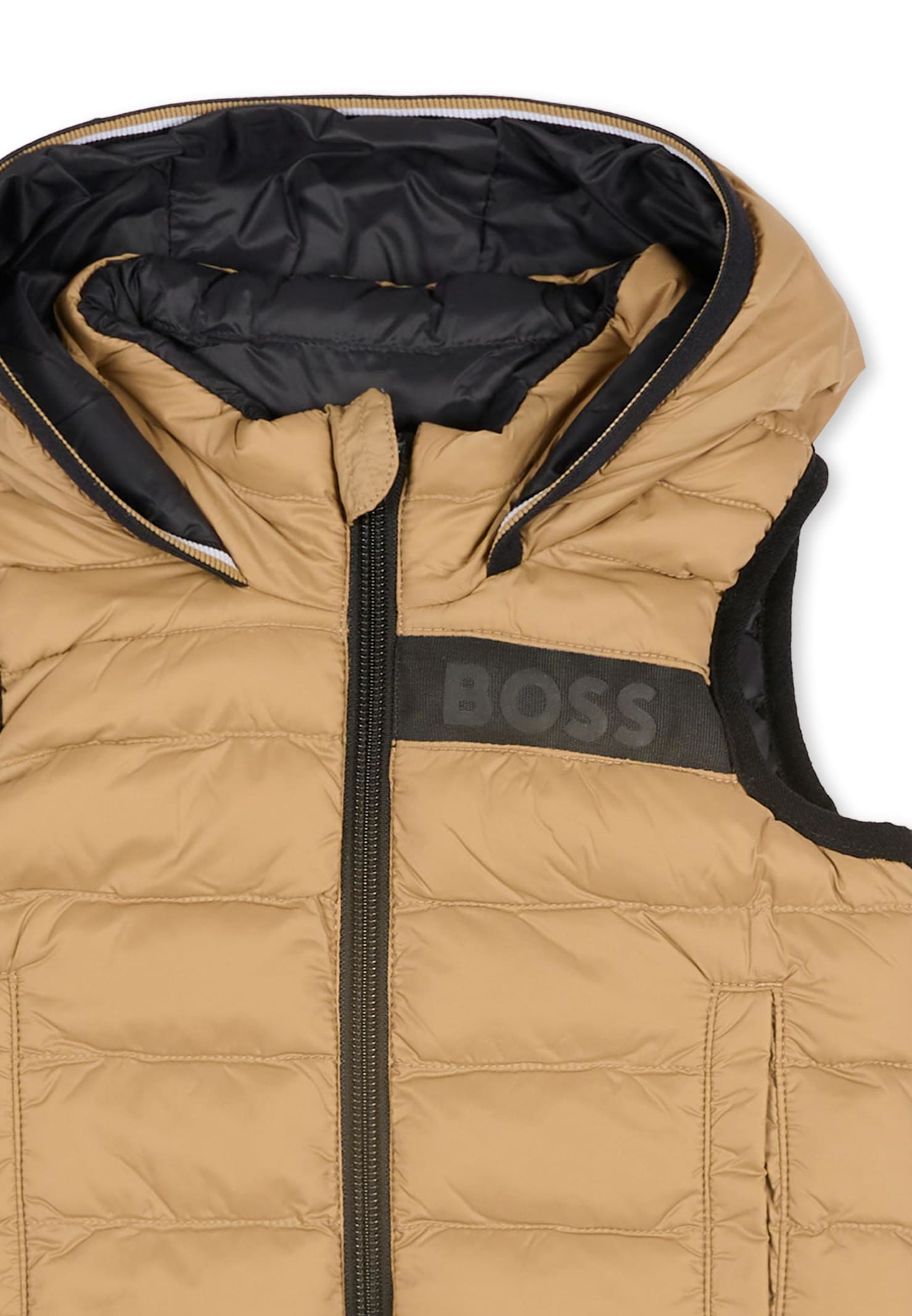 Hugo Boss Beige Reversible Vest For Baby Boy With Logo In Brown