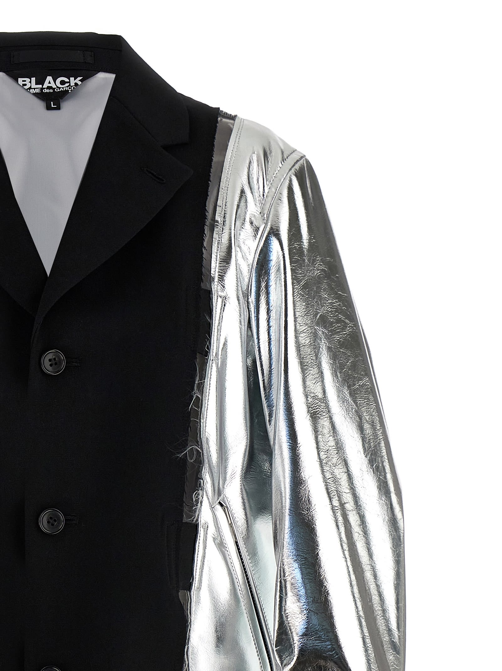 Shop Black Comme Des Garçons Laminated Jacket In Silver