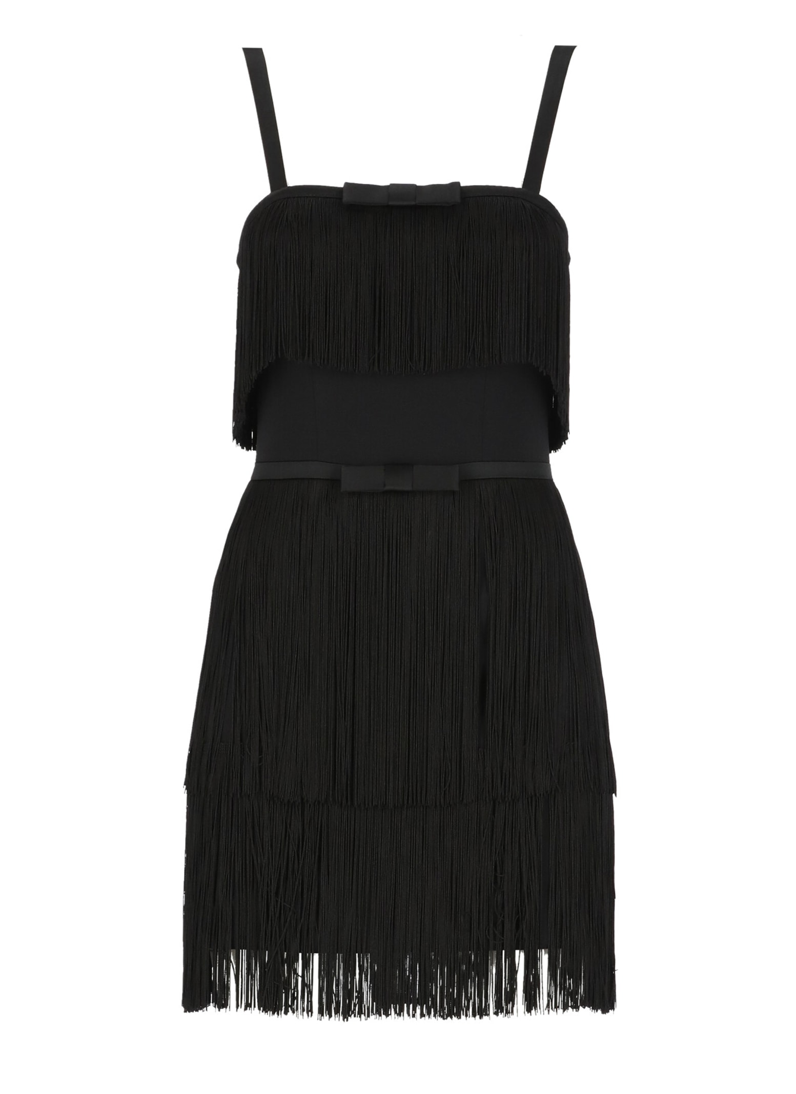Shop Elisabetta Franchi Dress With Fringes In Black
