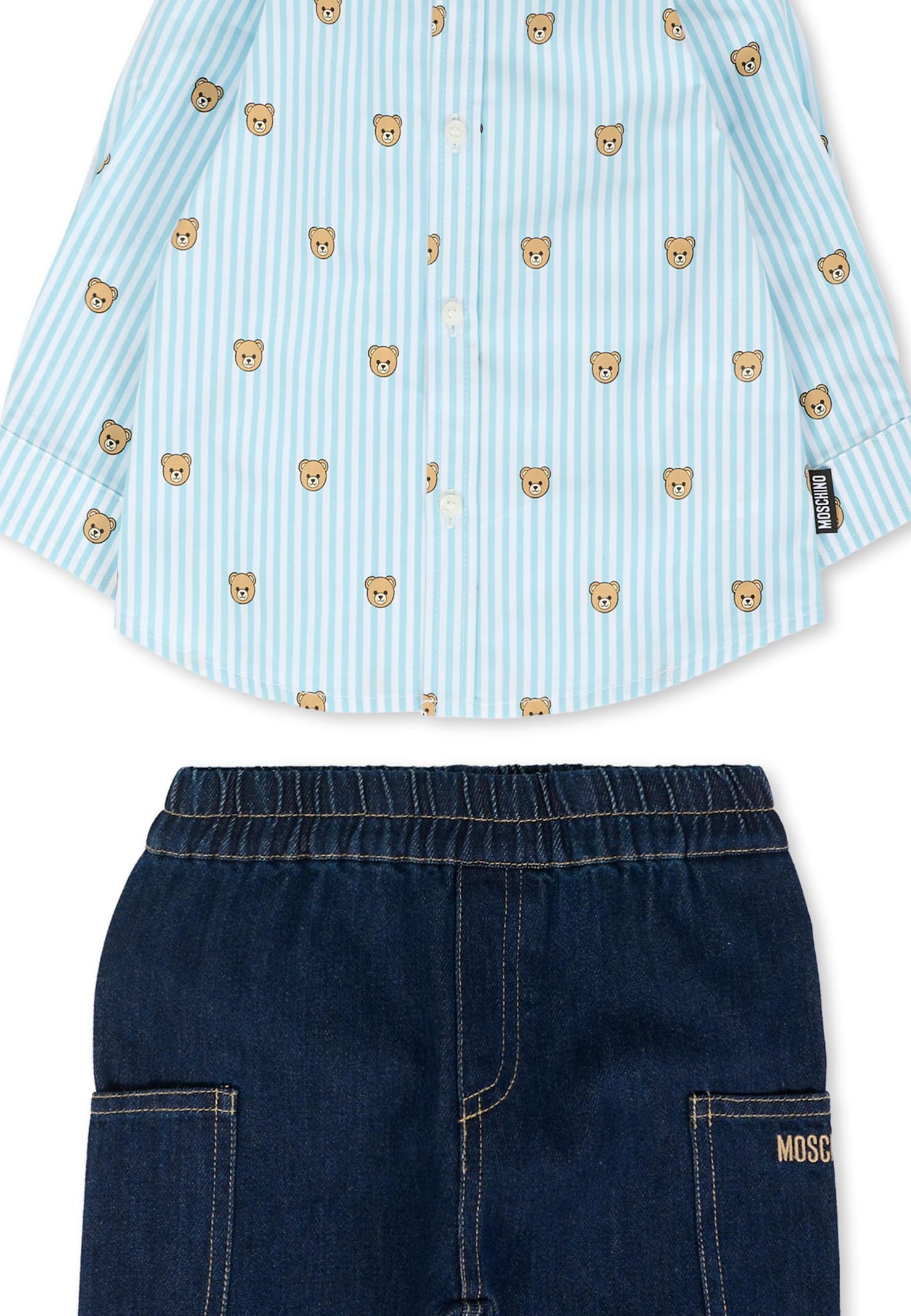 Moschino Blue Suit For Baby Boy With Teddy Bear In Blue