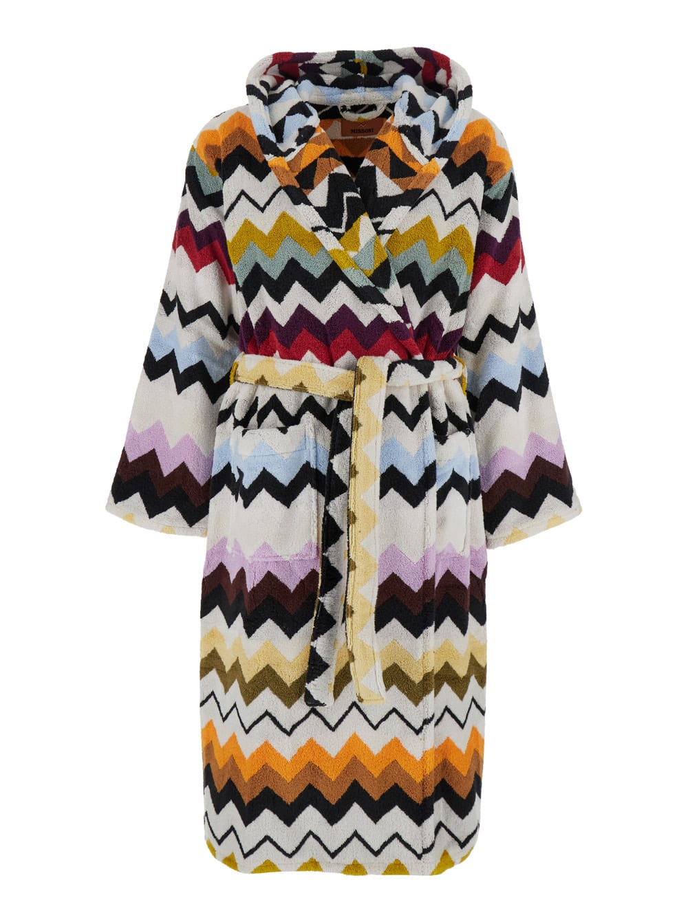 murrina Multicolor Bathrobe With Hood And All-over Zigzag Motif In Cotton Home