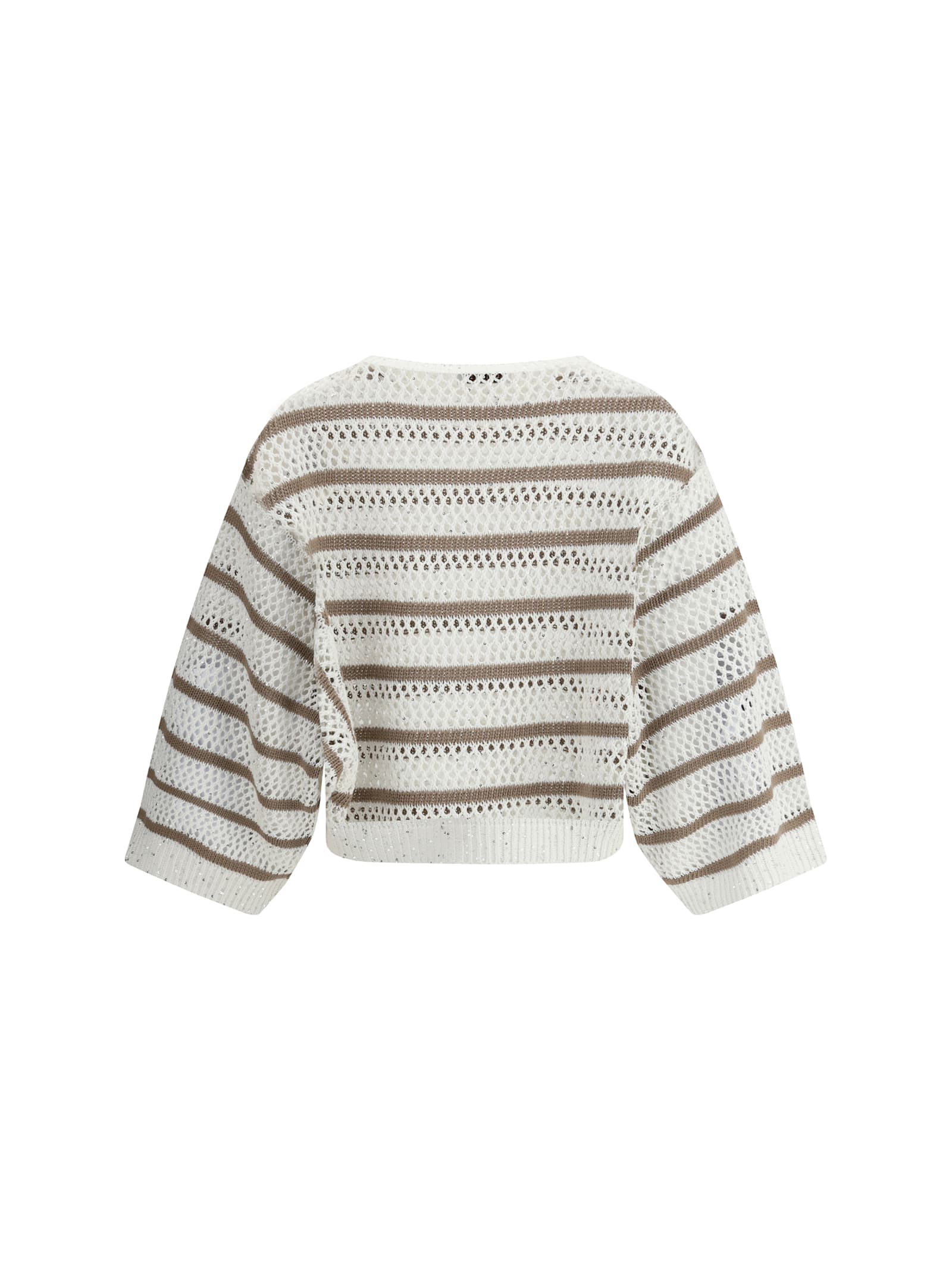 Brunello Cucinelli Women Sweater In Perforated Knit In Bianco+nutshell