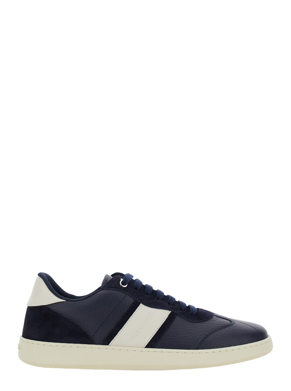 Ferragamo Blue Sneakers With Contrasting Heel And Logo Lettering On The Tongue In Leather Man