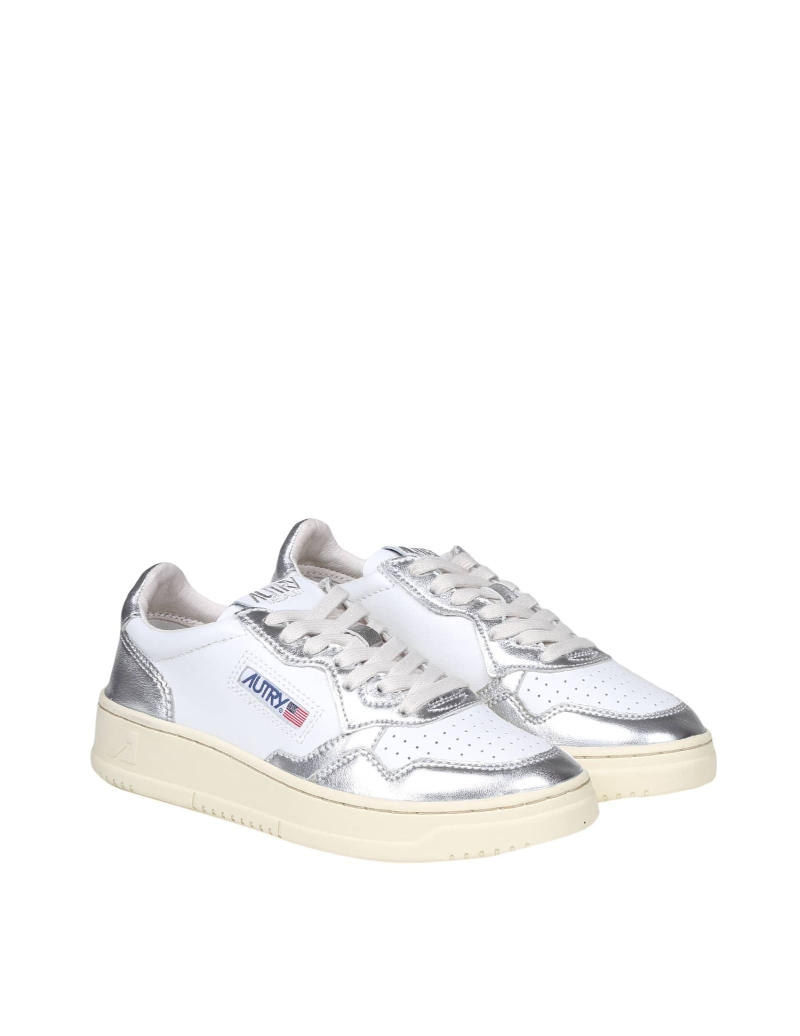 Shop Autry Sneakers In White And Silver Leather In White/silver