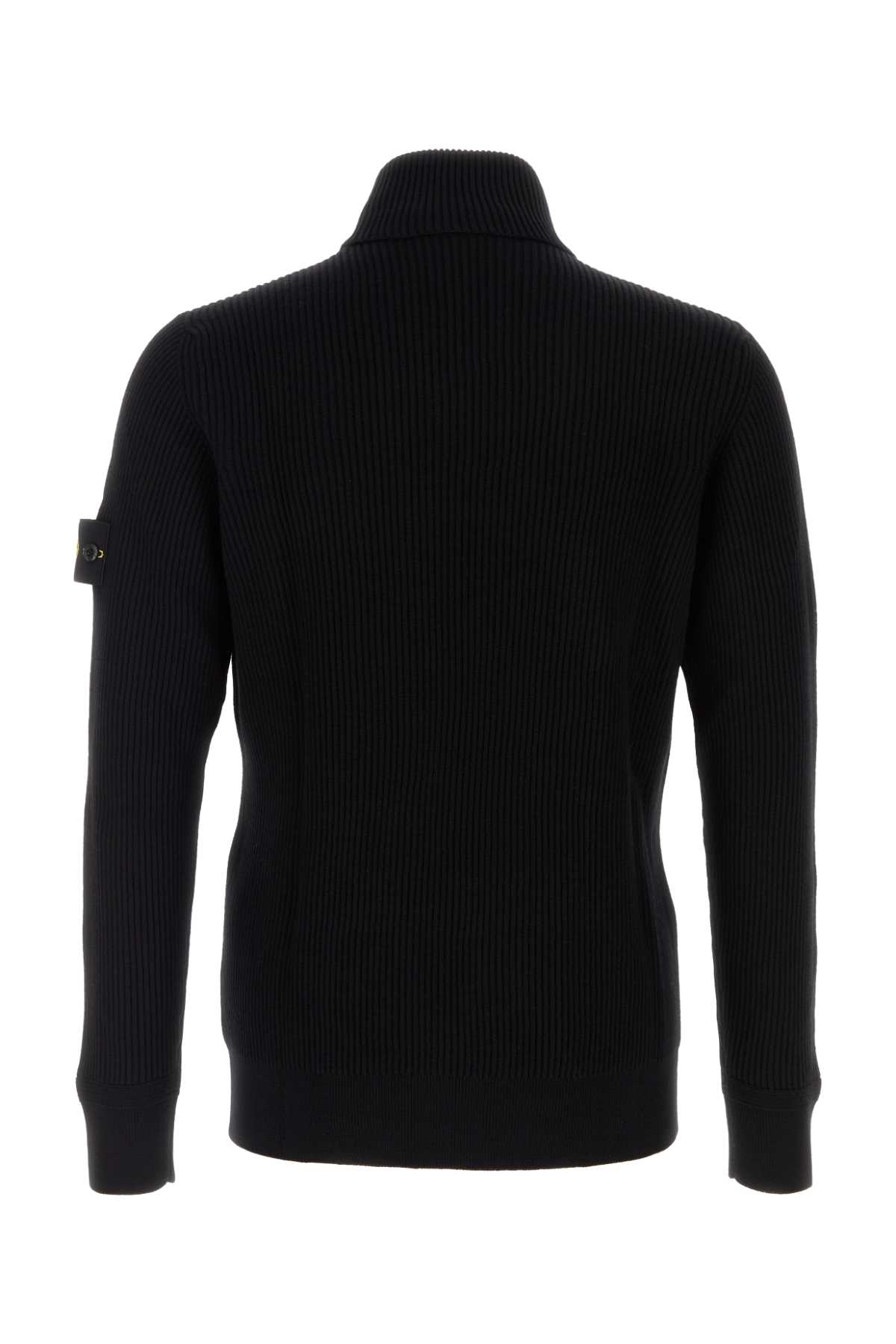 Stone Island Finely Ribbed Turtleneck Sweater In Black