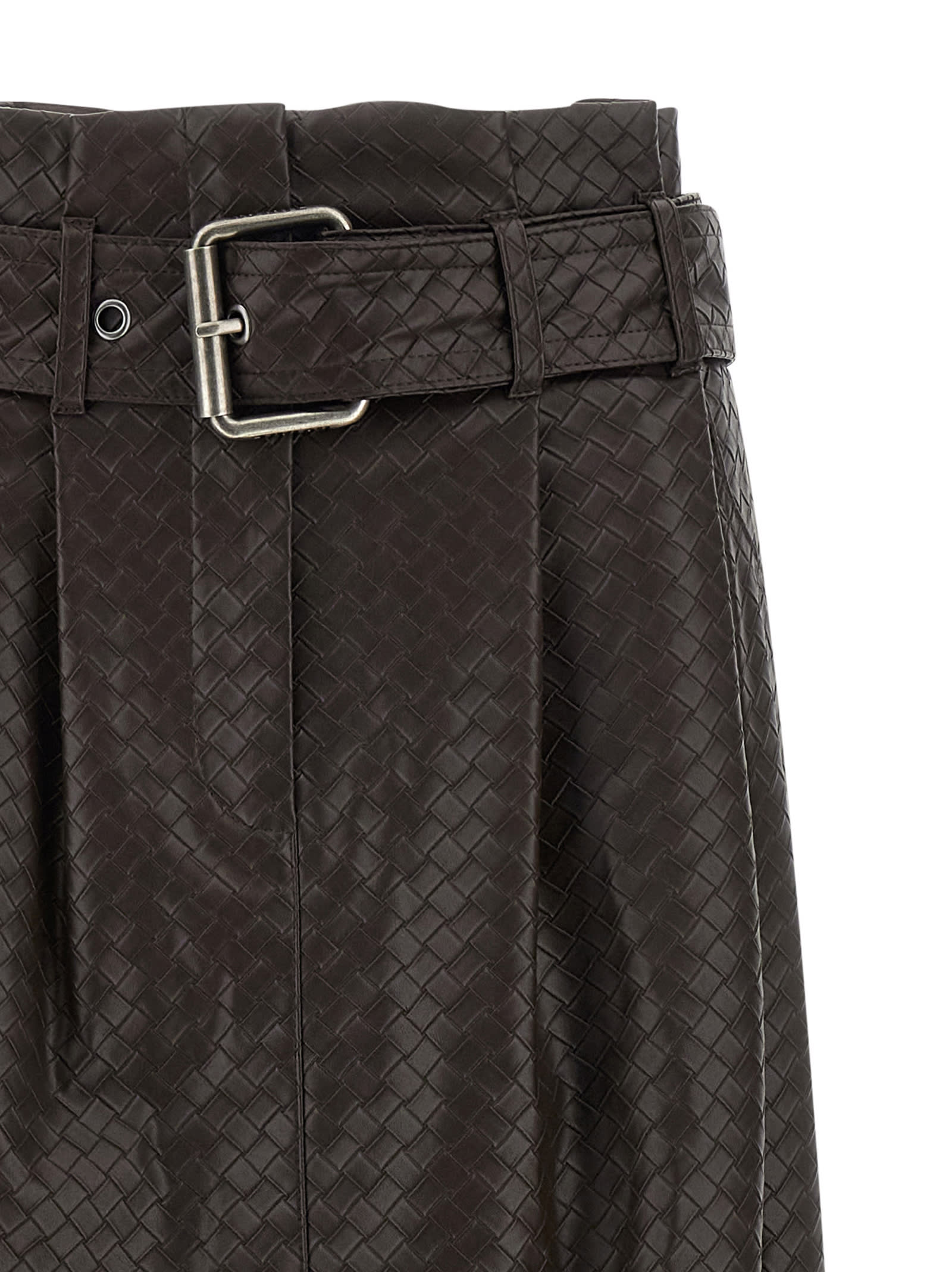 Rotate Birger Christensen Anatta Belted Woven Midi Skirt In Brown