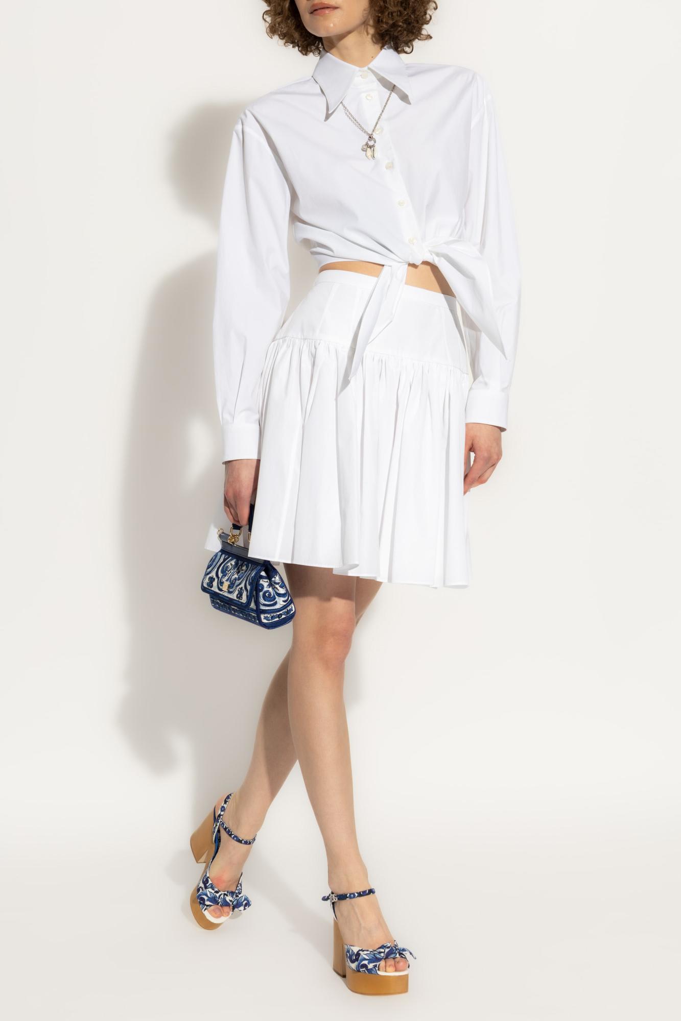 Dolce & Gabbana Cropped Tie-front Cotton-blend Poplin Shirt In White