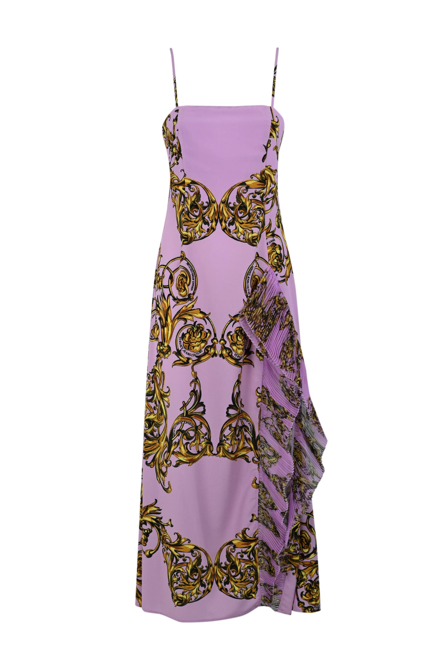 versace jeans couture long dress with baroque print