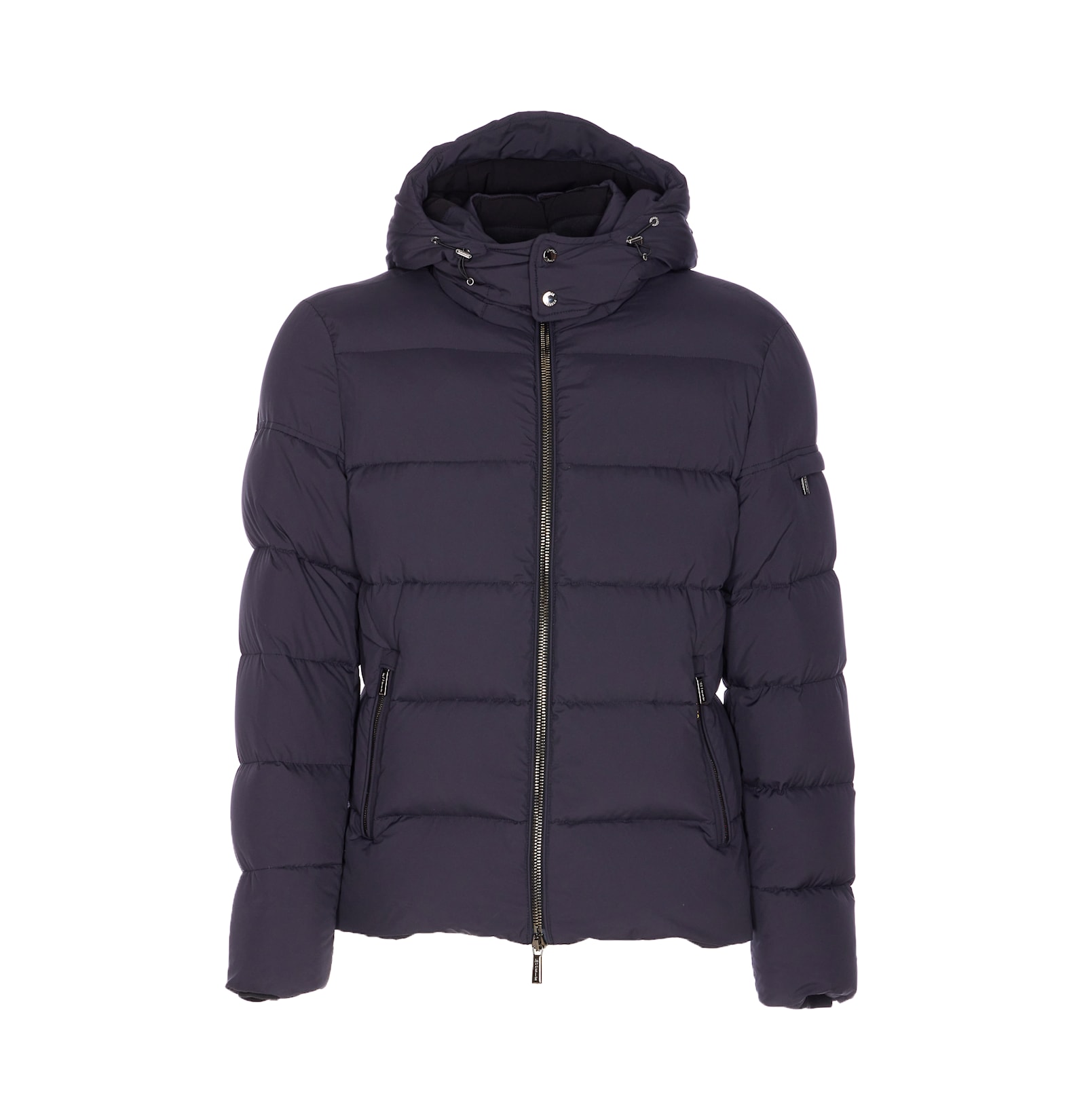 Moorer Quilted Hooded Jacket With Zippered Sleeves In Blue